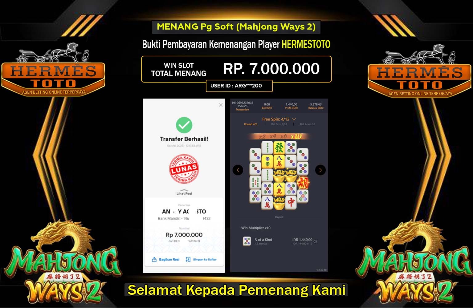 HERMESTOTO JACKPOT MAHJONG WAYS 2 Rp.7.000.000,- LUNAS