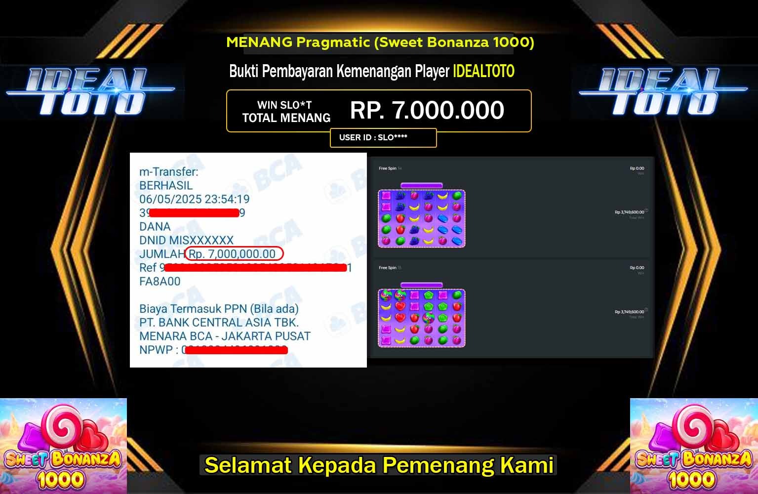IDEALTOTO JACKPOT Pragmatic (Sweet Bonanza 1000) Rp.7.000.000,- LUNAS