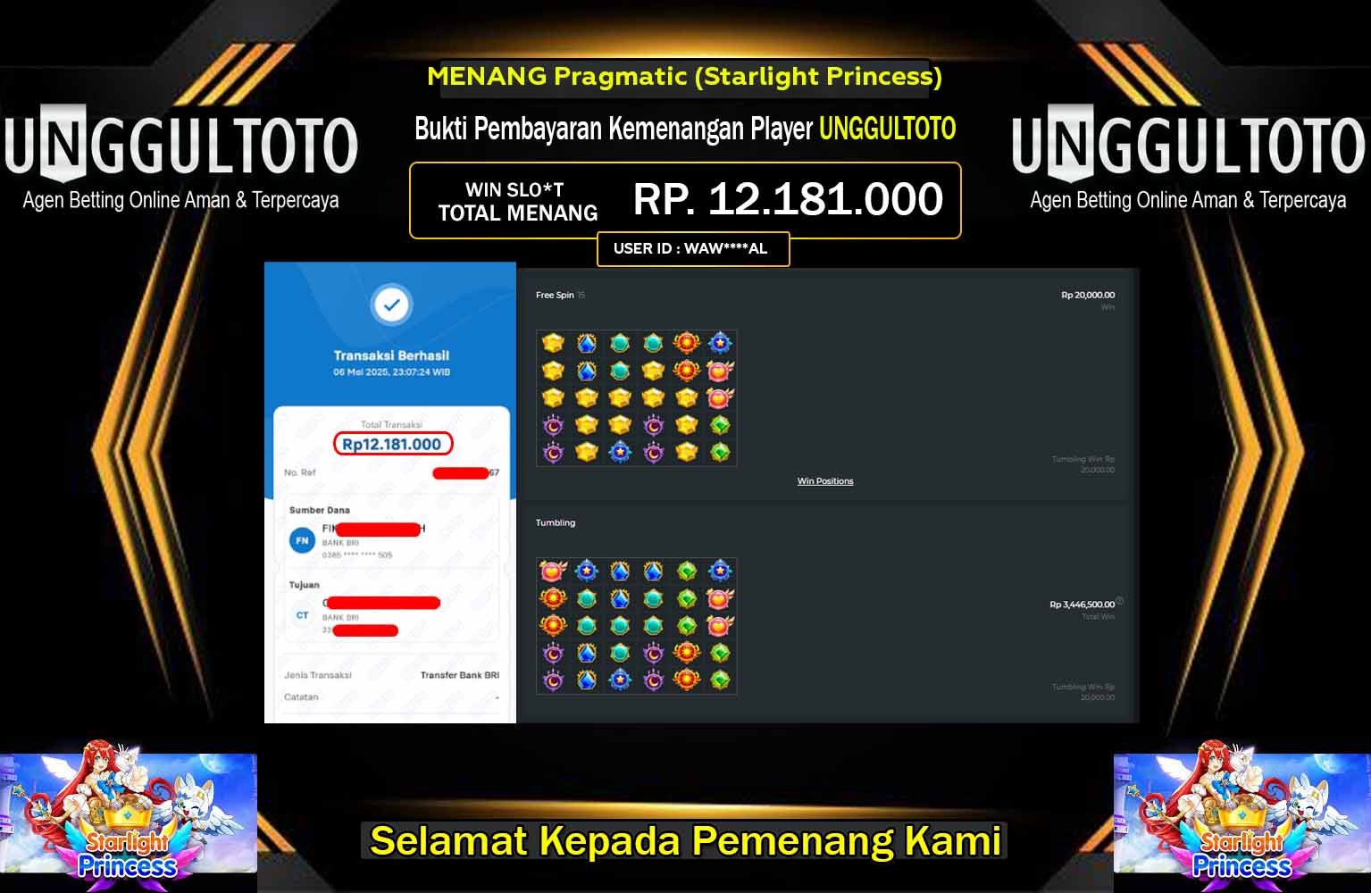 UNGGULTOTO JACKPOT Pragmatic (Starlight Princess) Rp.12.181.000,- LUNAS