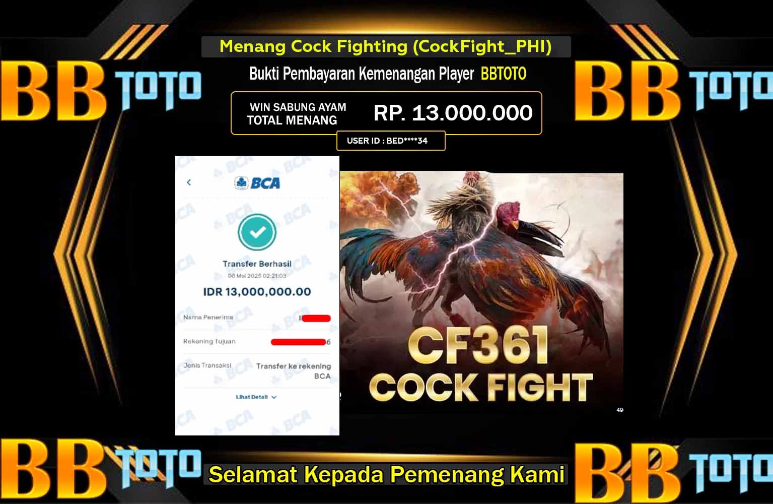 BBTOTO JACKPOT Cock Fighting (CockFight_PHI) Rp.13.000.000,- LUNAS