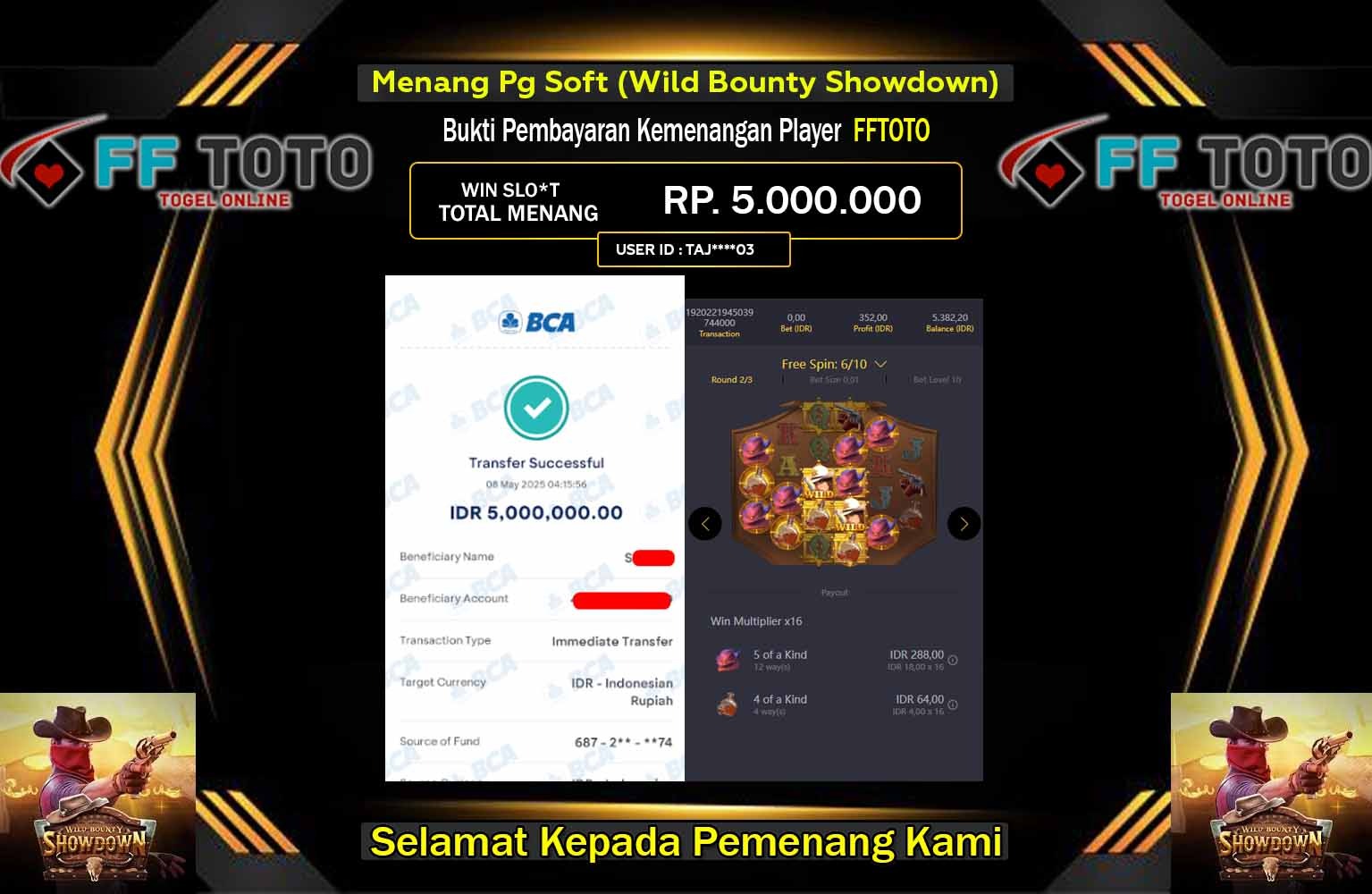 FFTOTO JACKPOT Pg Soft (Wild Bounty Showdown) Rp.5.000.000,- LUNAS
