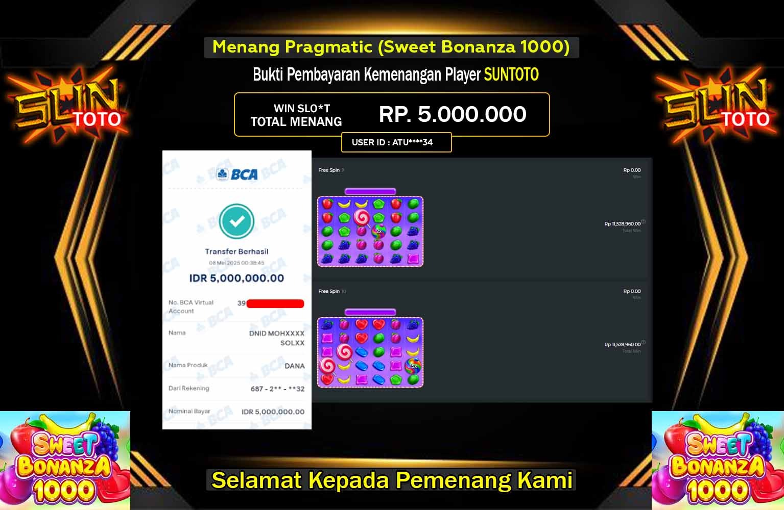 SUNTOTO JACKPOT Pragmatic (Sweet Bonanza 1000)Rp.5.000.000,- LUNAS