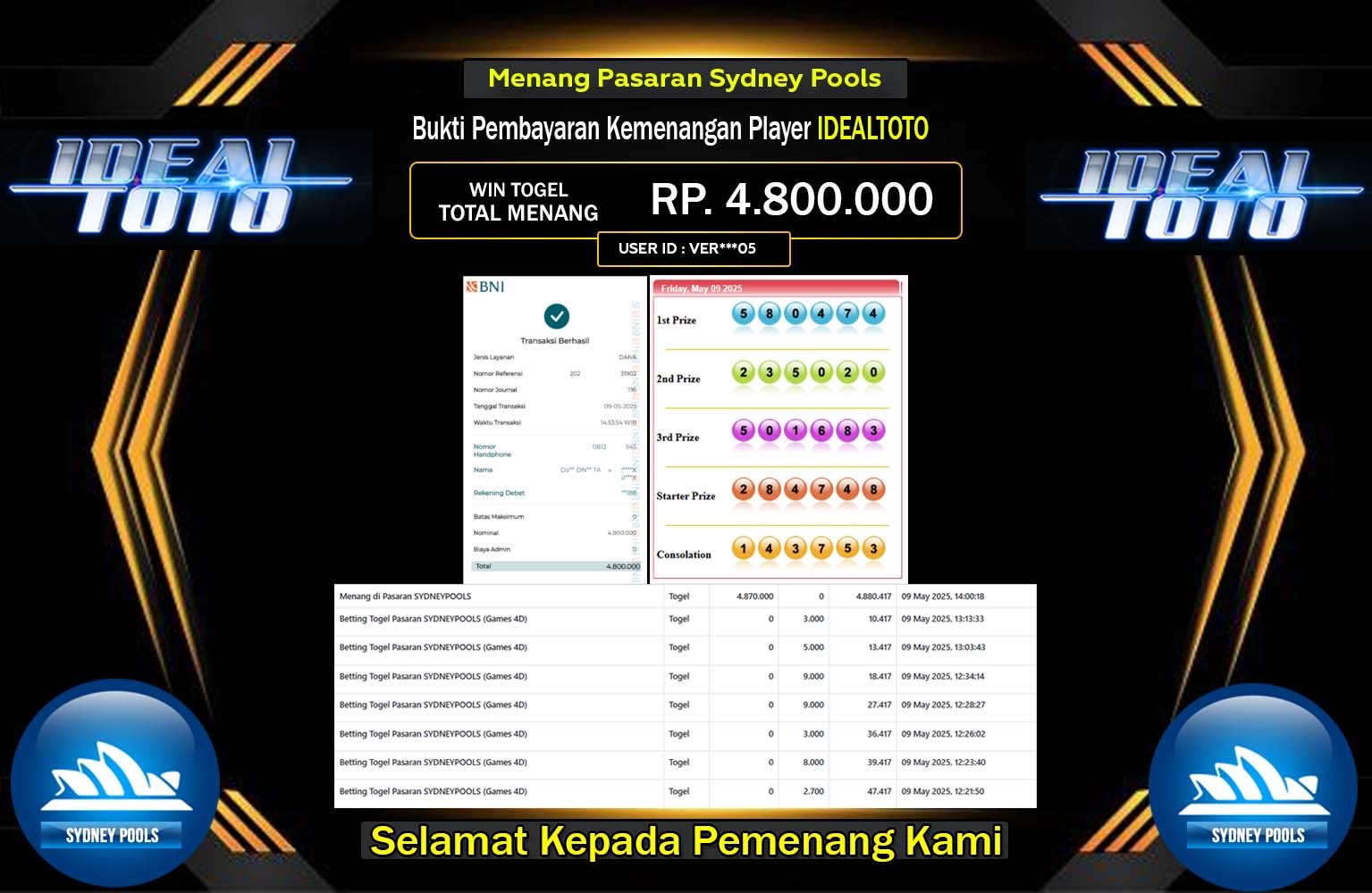 IDEALTOTO JACKPOT SYDNEY POOLS Rp.4.800.000,- LUNAS