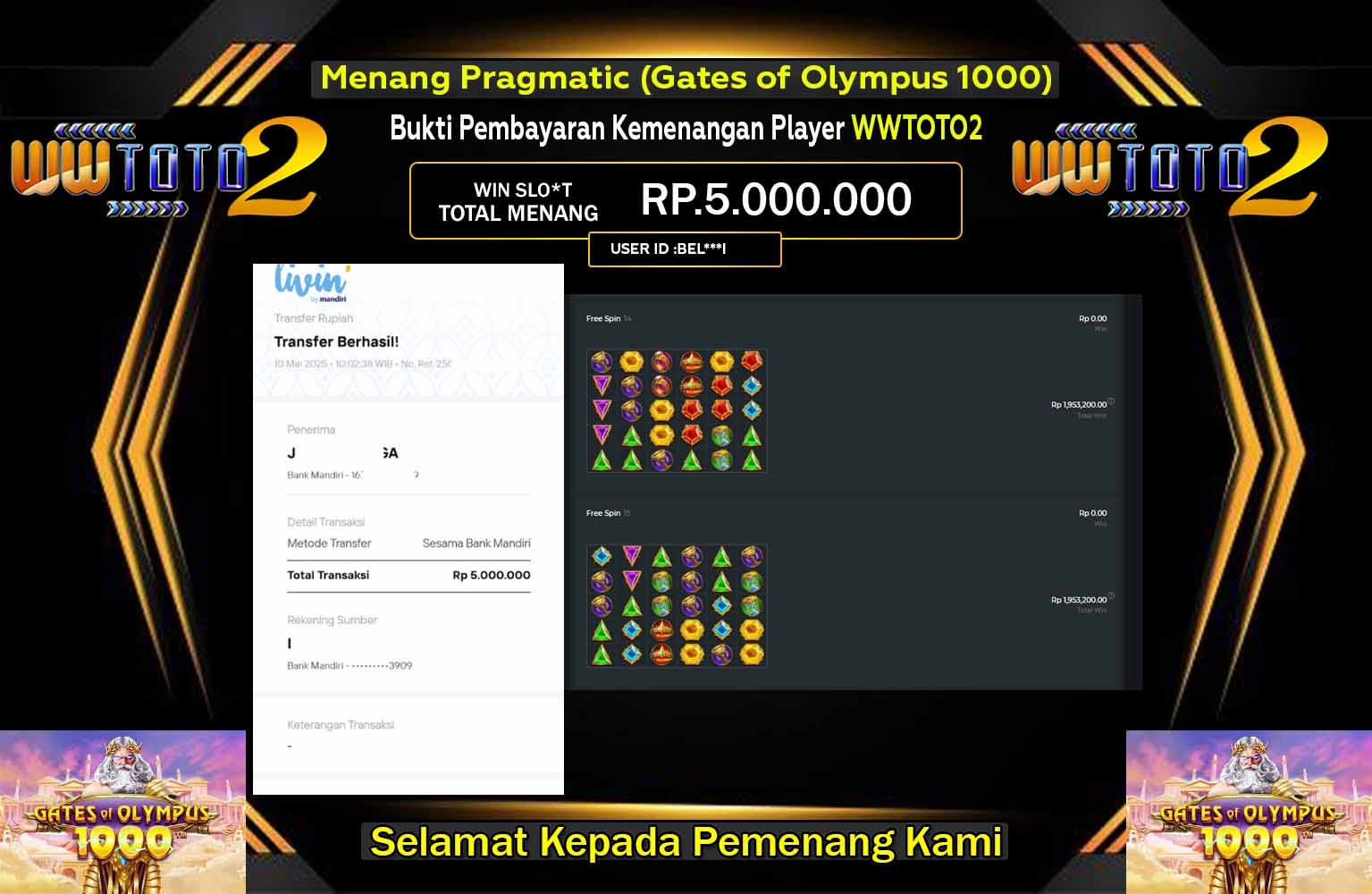WWTOTO2 JACKPOT Pragmatic (Gates of Olympus 1000)  Rp.5.000.000,- LUNAS
