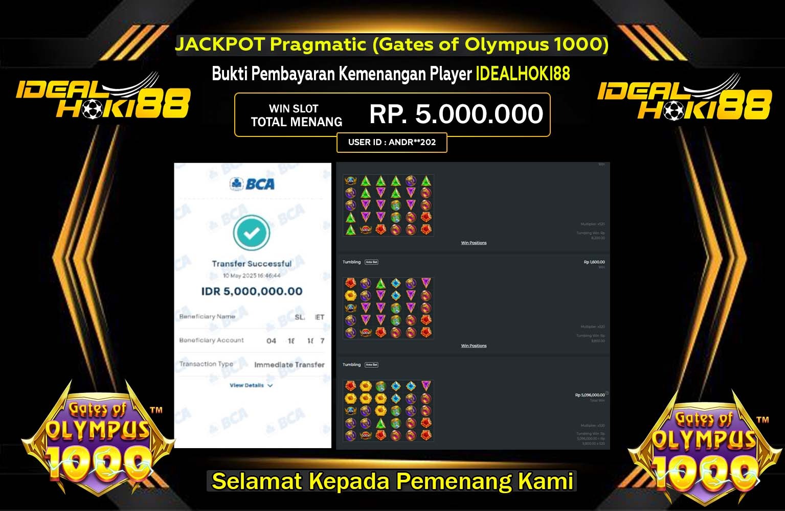IDEALHOKI88 JACKPOT Pragmatic (Gates of Olympus 1000) Rp.5.000.000,- LUNAS