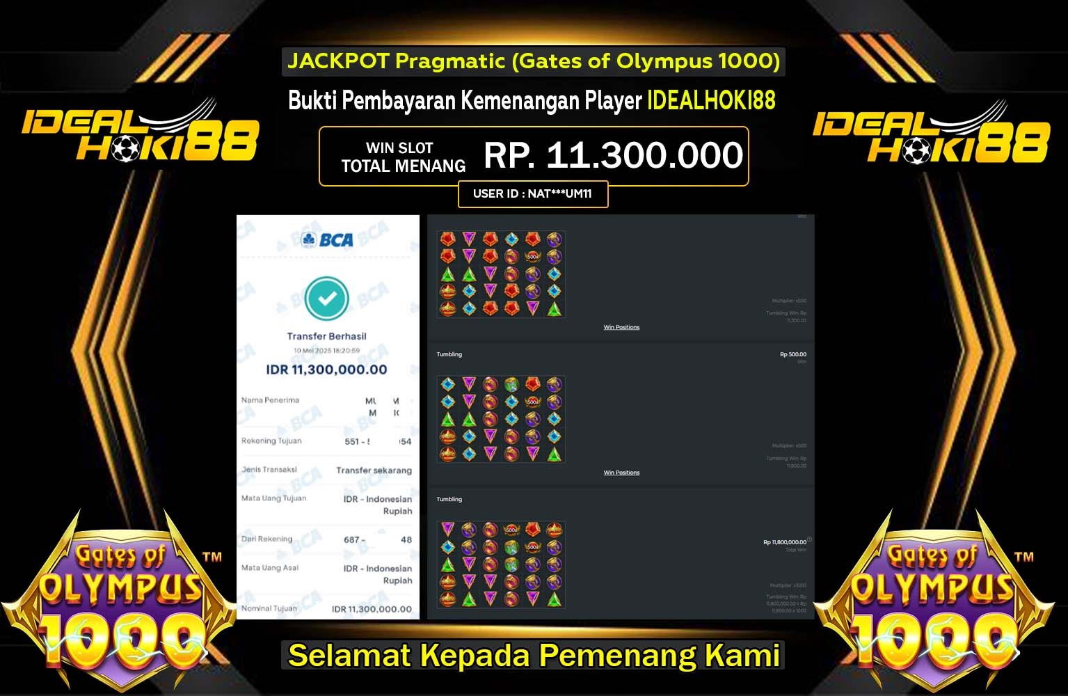 IDEALHOKI88 JACKPOT Gates of Olympus 1000 Rp.11.300.000,- LUNAS