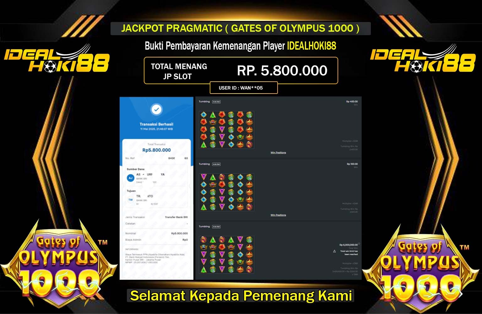 IDEALHOKI88 JACKPOT GATES OF OLYMPUS 1000 Rp.5.800.000,- LUNAS