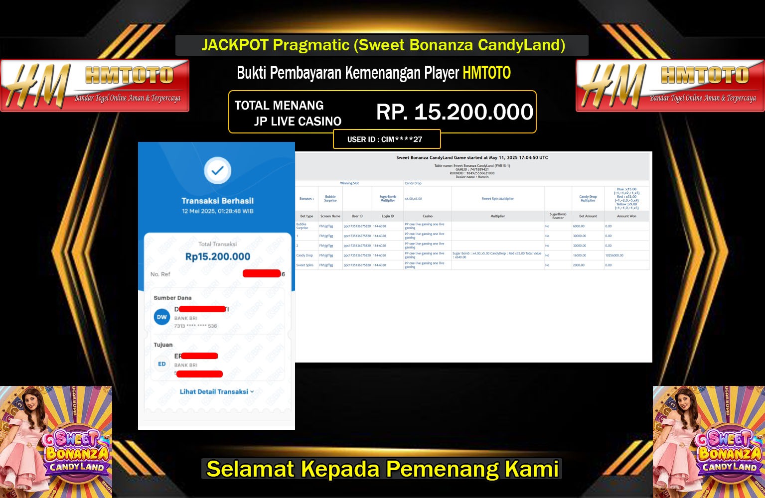 HMTOTO JACKPOT Pragmatic (Sweet Bonanza CandyLand) Rp.15.200.000,- LUNAS