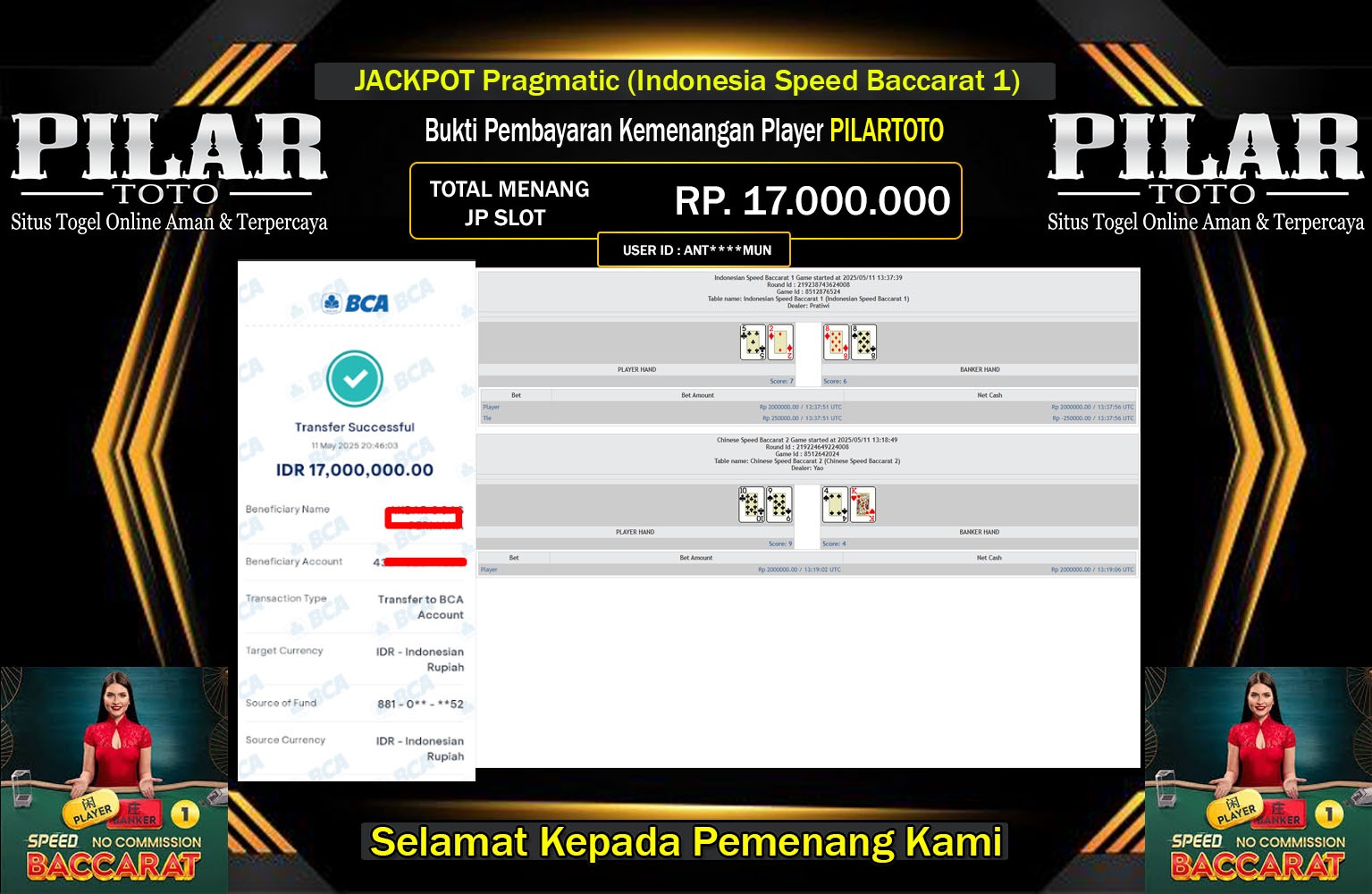 PILARTOTO JACKPOT Pragmatic (Speed Baccarat 1) Rp.17.000.000,- LUNAS