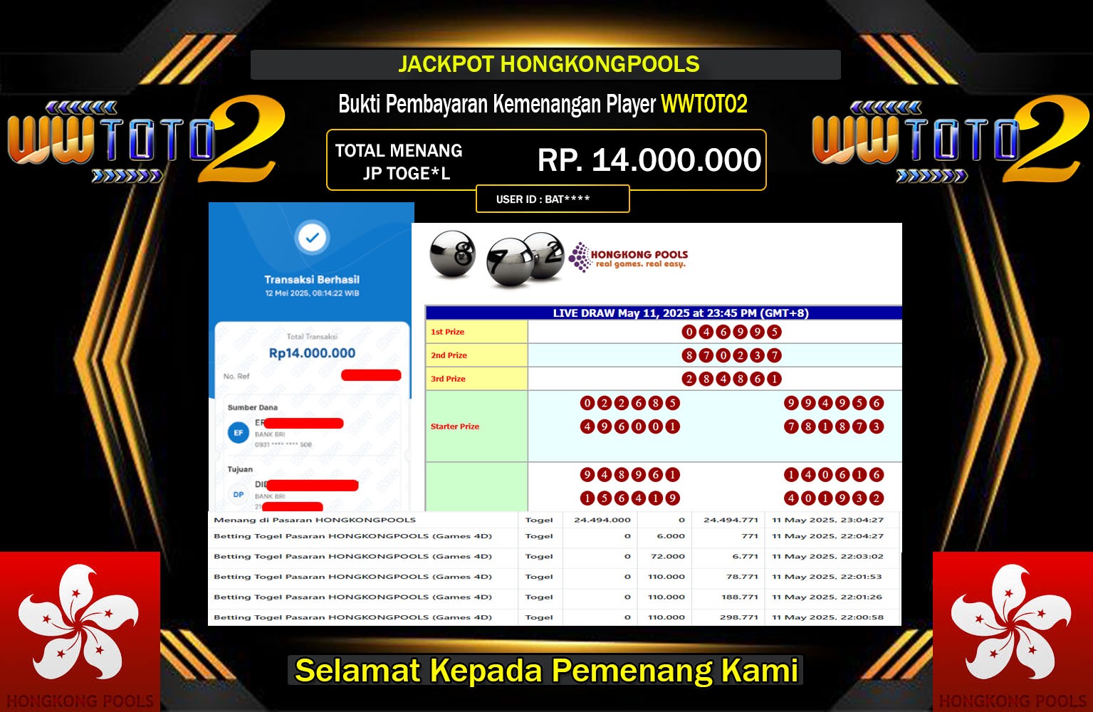 WWTOTO2 JACKPOT HONGKONGPOOLS Rp.14.000.000,- LUNAS