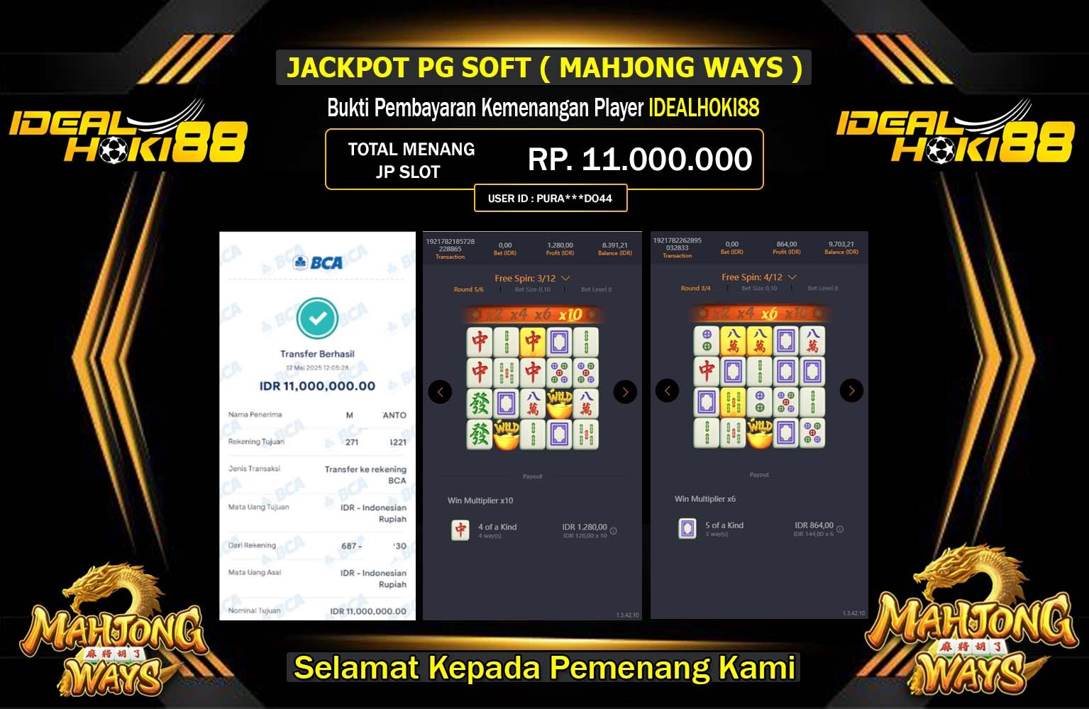 IDEALHOKI88 JACKPOT MAHJONG WAYS Rp.11.000.000,- LUNAS