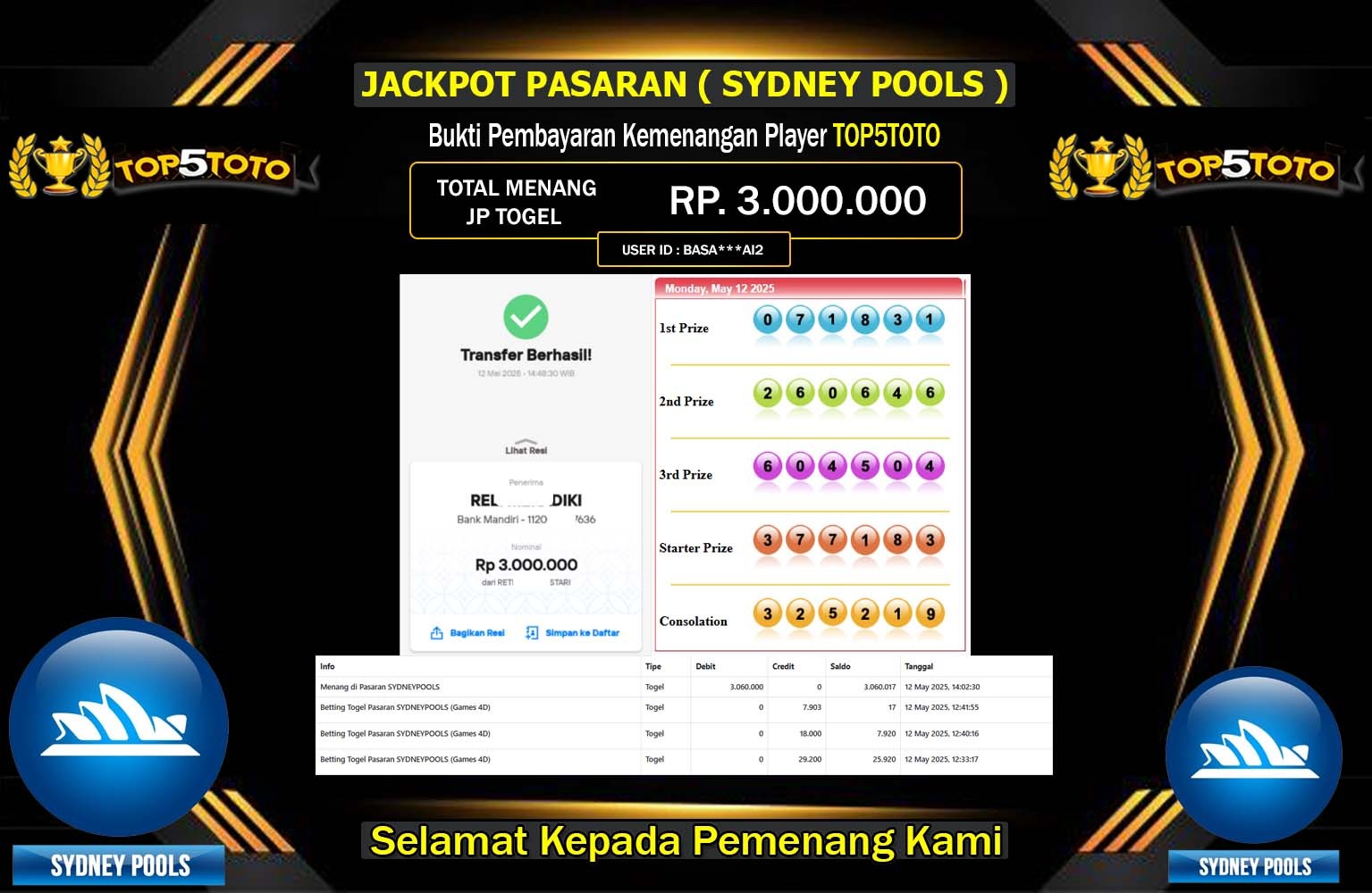 TOP5TOTO JACKPOT SYDNEY POOLS Rp.3.000.000,- LUNAS