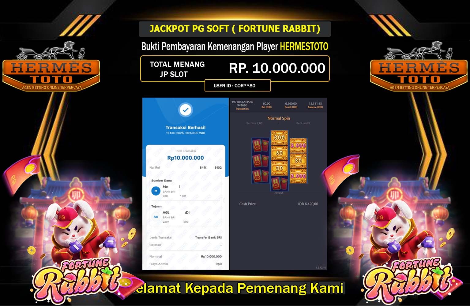 HERMESTOTO JACKPOT Pg Soft (Fortune Rabbit) Rp.10.000.000,- LUNAS