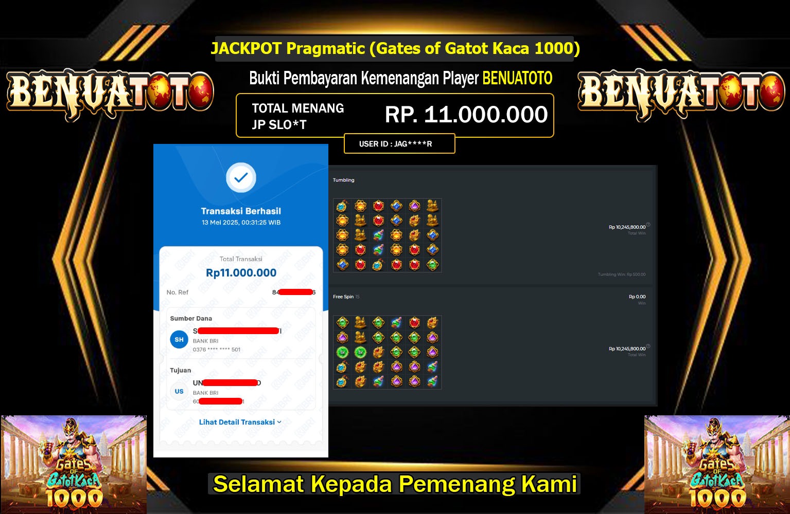 BENUATOTO JACKPOT Pragmatic (Gates of Gatot Kaca 1000) Rp.11.000.000,- LUNAS