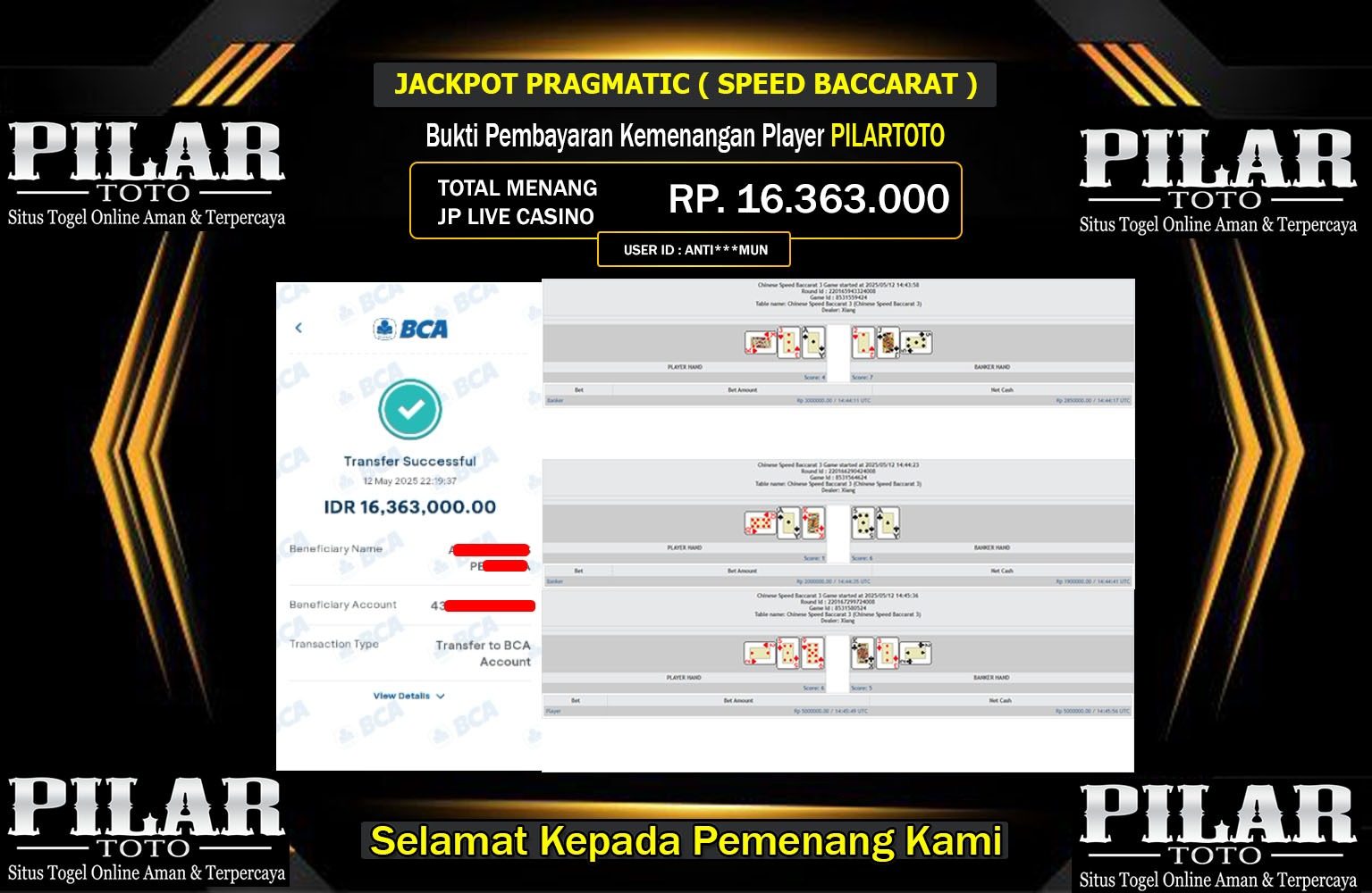 PILARTOTO JACKPOT Pragmatic (Speed Baccarat 1) Rp.16.363.000,- LUNAS