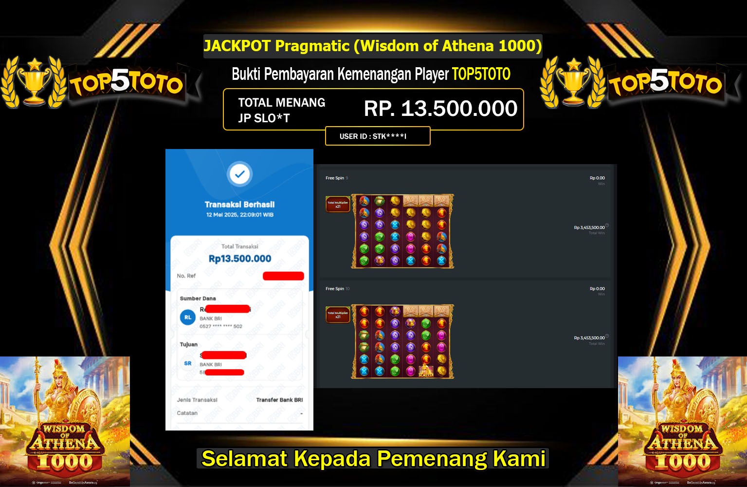 TOP5TOTO JACKPOT Pragmatic (Wisdom of Athena 1000) Rp.13.500.000,- LUNAS