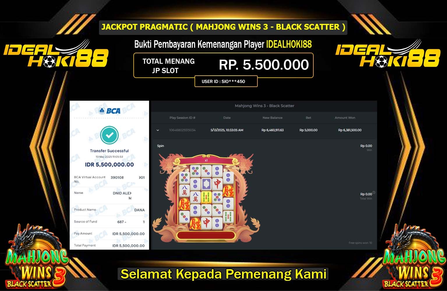 IDEALHOKI88 JACKPOT Mahjong Wins 3 - Black Scatter Rp.5.500.000,- LUNAS