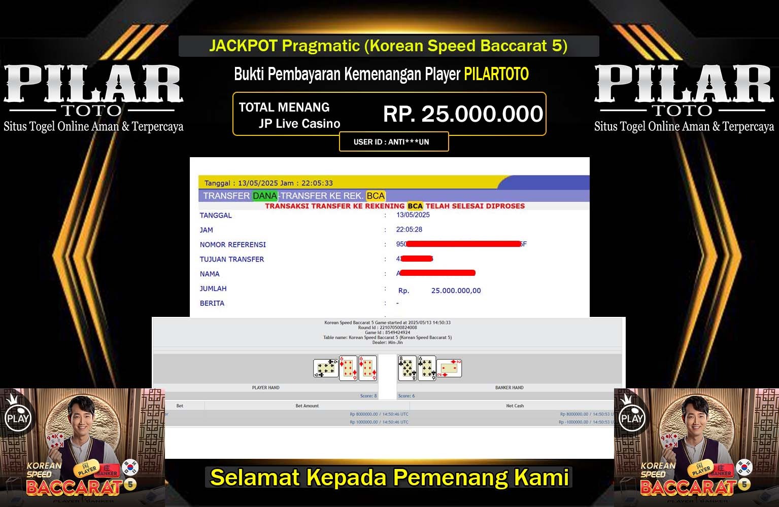 PILARTOTO JACKPOT Pragmatic (Indonesia Speed Baccarat 1) Rp.25.000.000,- LUNAS