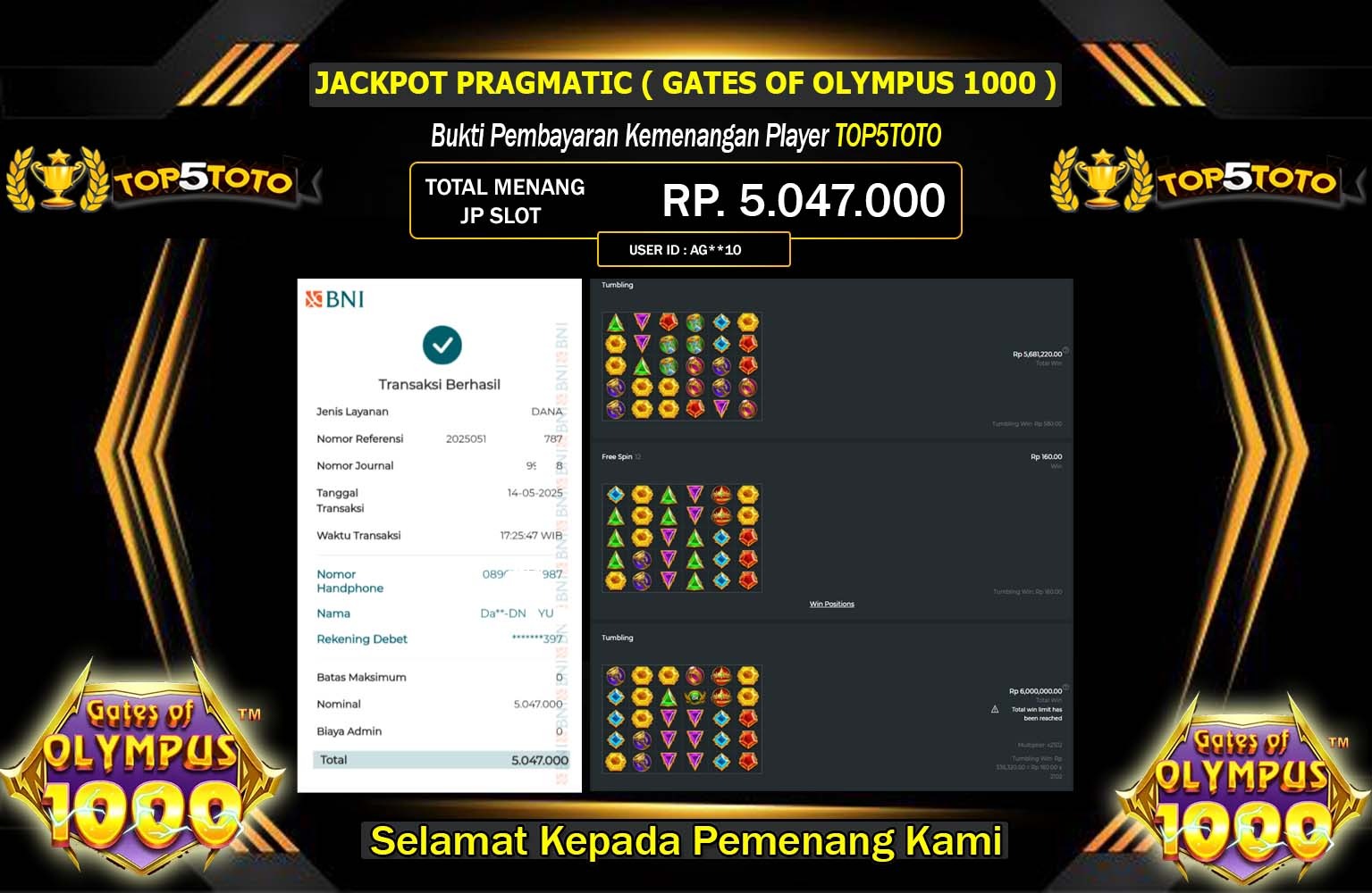 TOP5TOTO JACKPOT GATES OF OLYMPUS 1000 Rp.5.000.000,- LUNAS