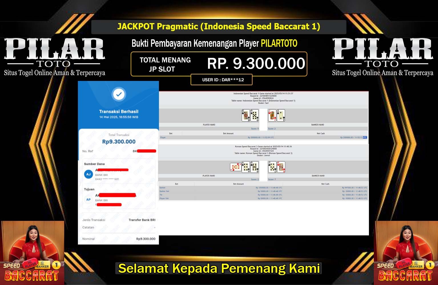 PILARTOTO JACKPOT Pragmatic (Indonesia Speed Baccarat 1) Rp.9.300.000,- LUNAS