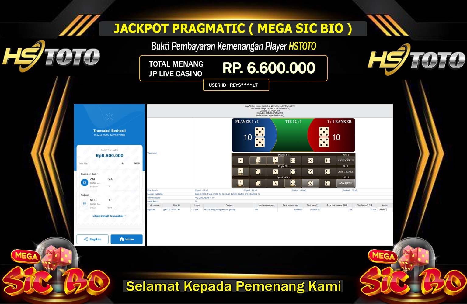 HSTOTO JACKPOT MEGA SIC BIO Rp.6.600.000,- LUNAS