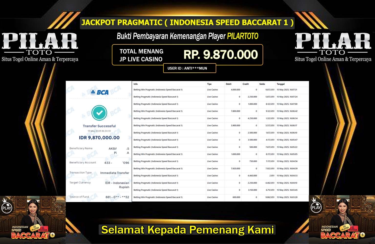 PILARTOTO JACKPOT INDONESIA SPEED BACCARAT 1 Rp.9.870.000,- LUNAS