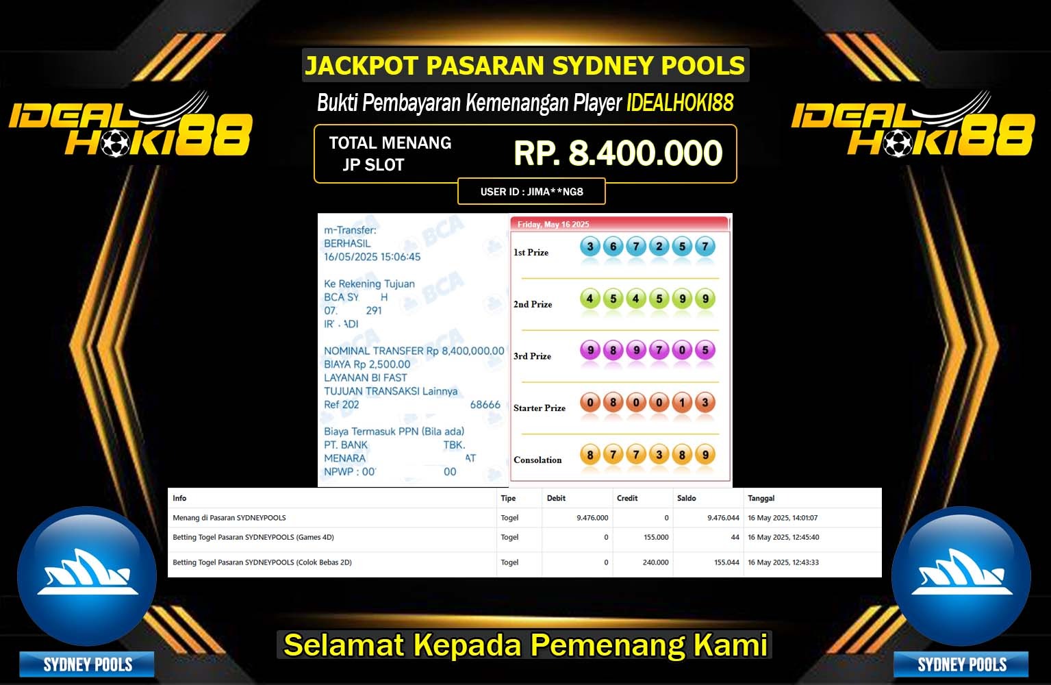 IDEALHOKI88 JACKPOT SYDNEY POOLS Rp.8.400.000,- LUNAS