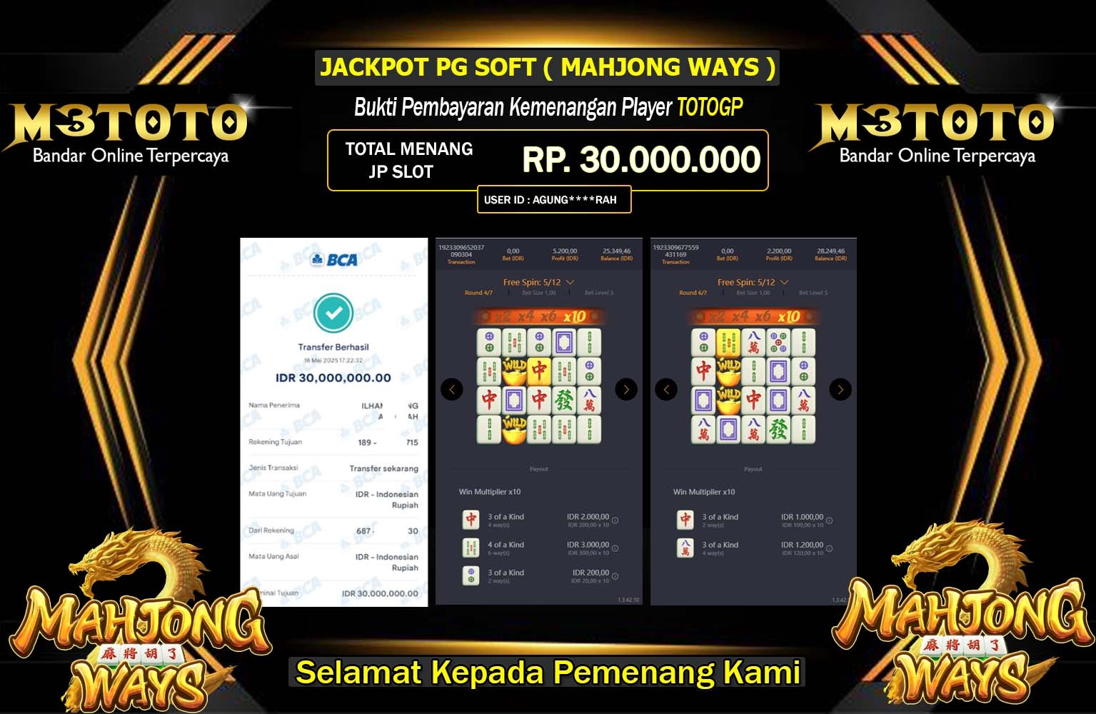 M3TOTO JACKPOT MAHJONG WAYS Rp.30.000.000,- LUNAS