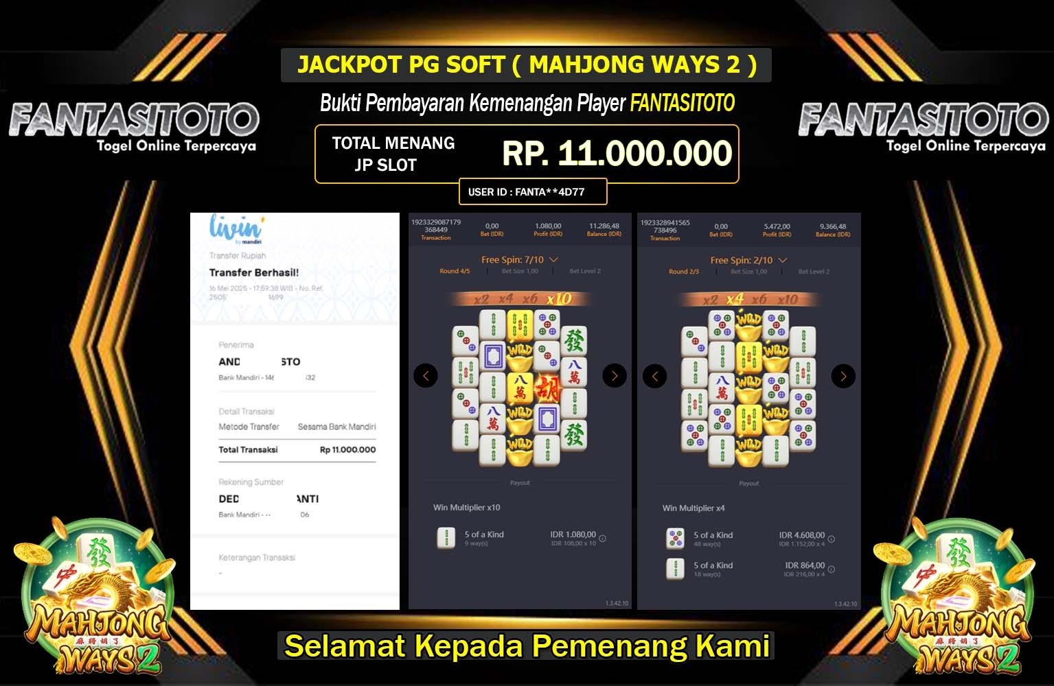 FANTASITOTO JACKPOT MAHJONG WAYS 2 Rp.11.000.000,- LUNAS
