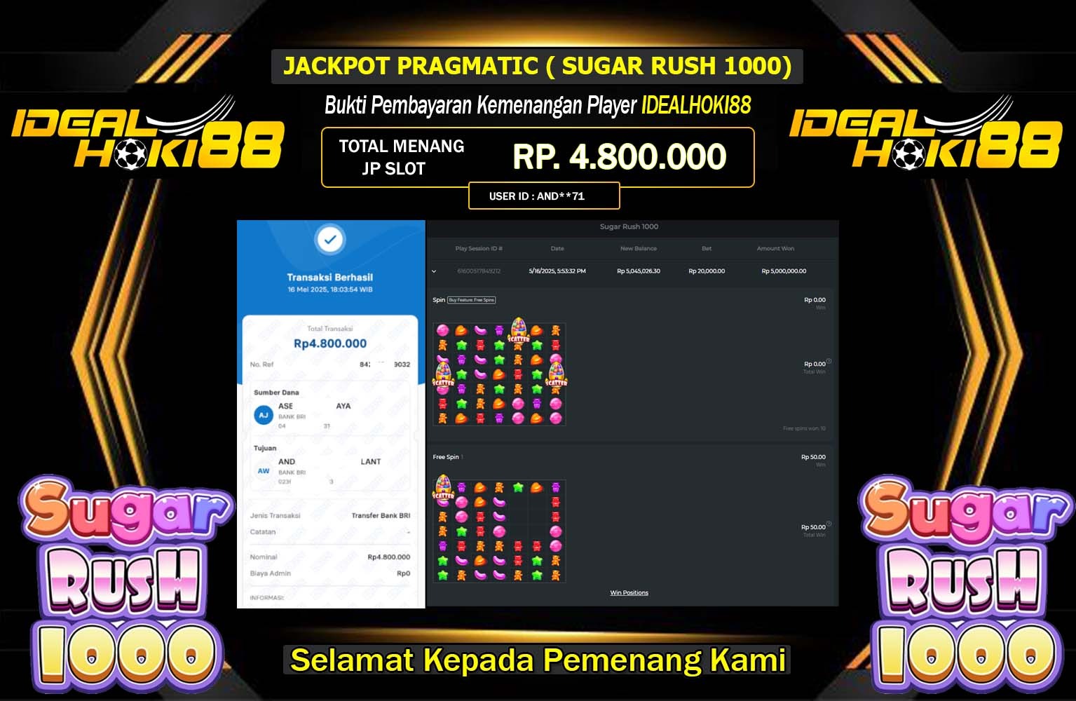 IDEALHOKI88 JACKPOT SUGAR RUSH 1000 Rp.4.800.000,- LUNAS