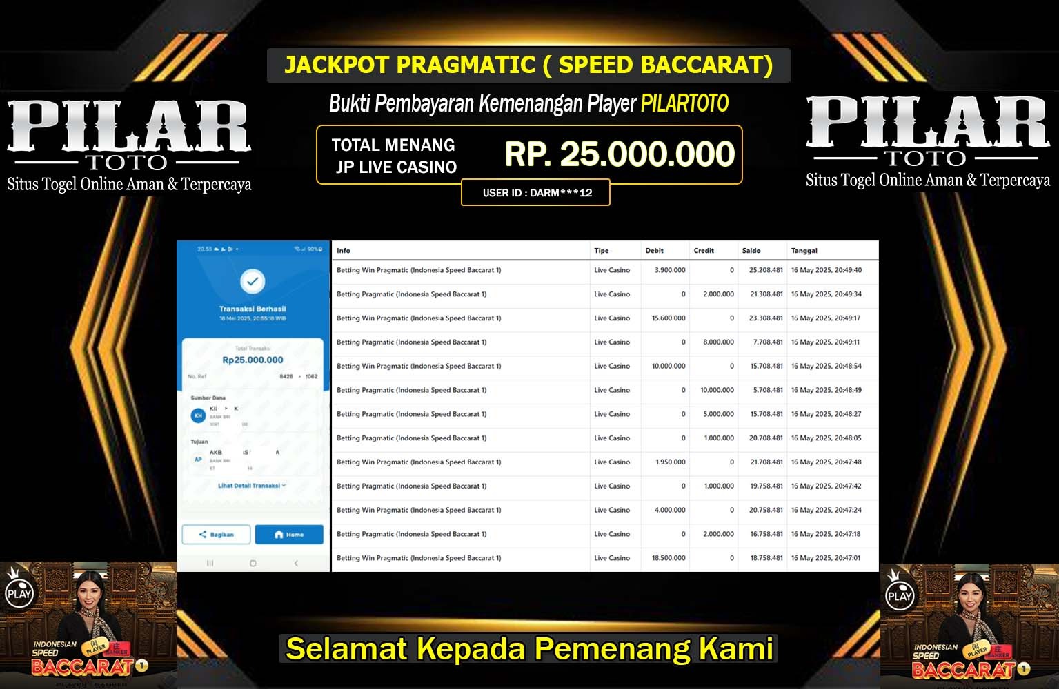 PILARTOTO JACKPOT Pragmatic (Indonesia Speed Baccarat 1) Rp.25.000.000,- LUNAS