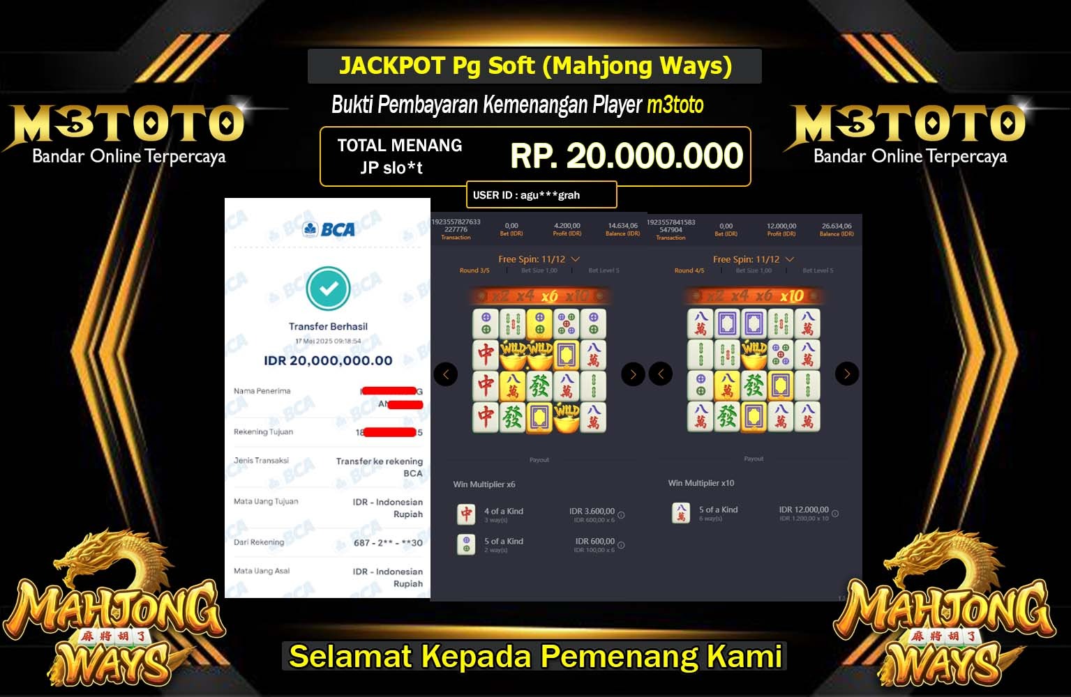 M3TOTO JACKPOT Pg Soft (Mahjong Ways) Rp.20.000.000,- LUNAS