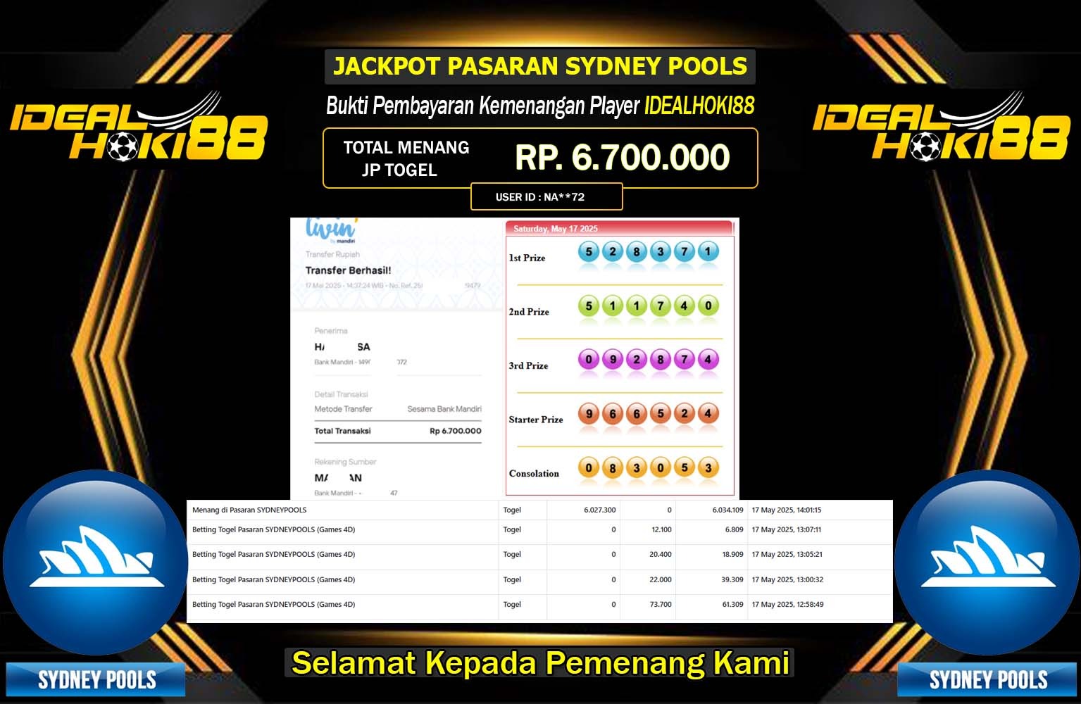 IDEALHOKI88 JACKPOT SYDNEY POOLS Rp.6.700.000,- LUNAS
