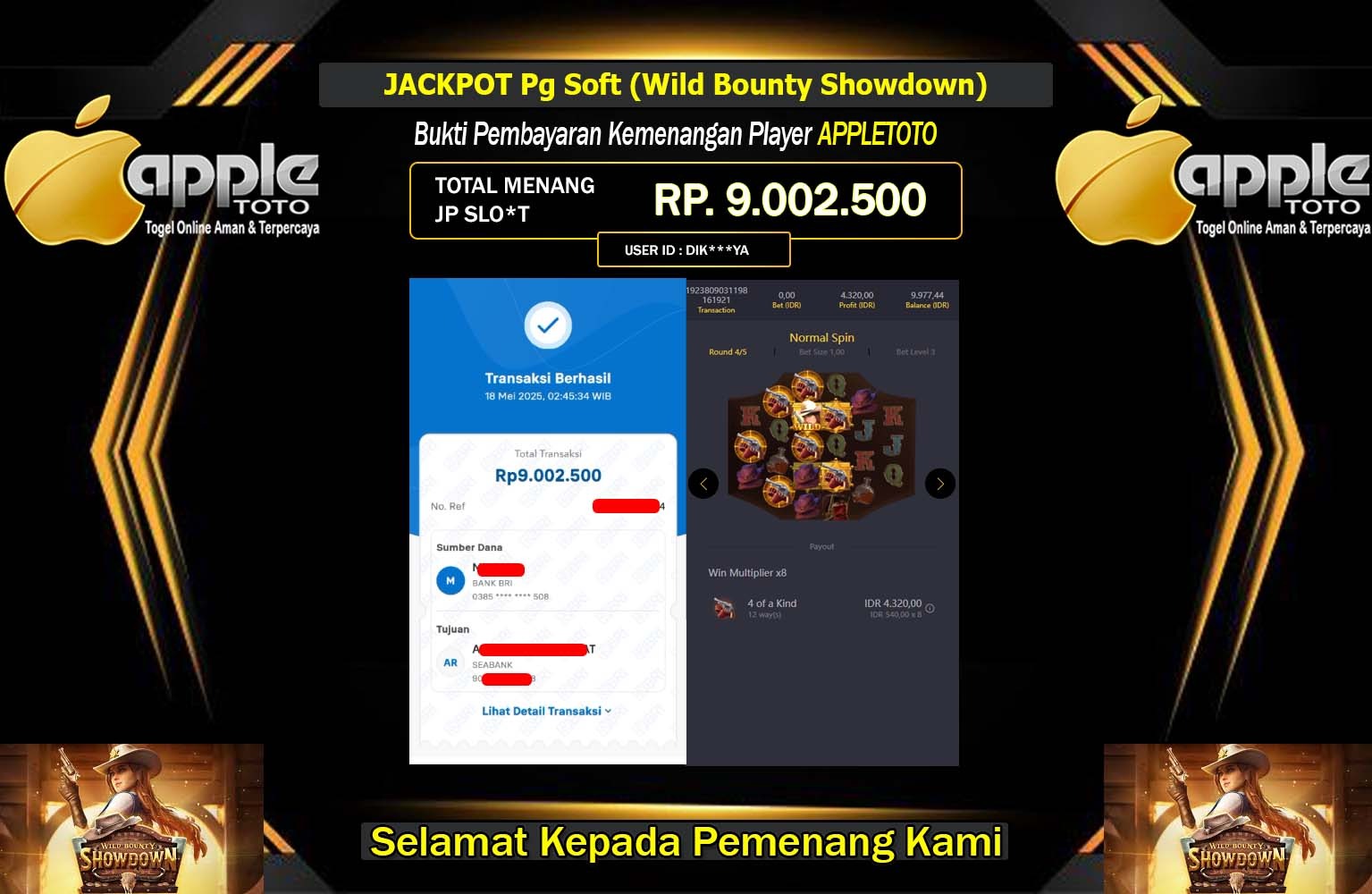 APPLETOTO JACKPOT Pg Soft (Wild Bounty Showdown) Rp.9.002.500,- LUNAS