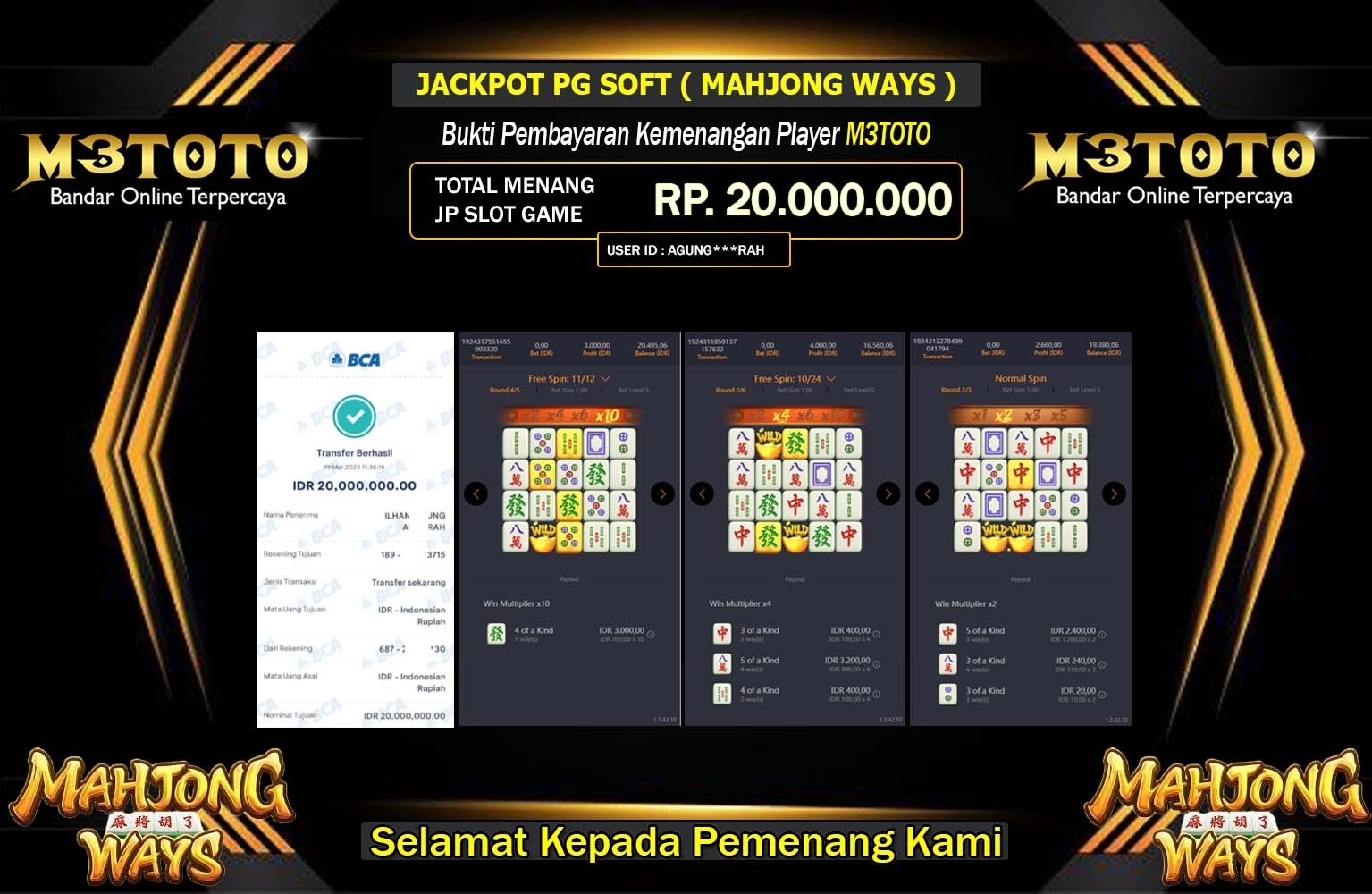 M3TOTO JACKPOT MAHJONG WAYS Rp.20.000.000,- LUNAS