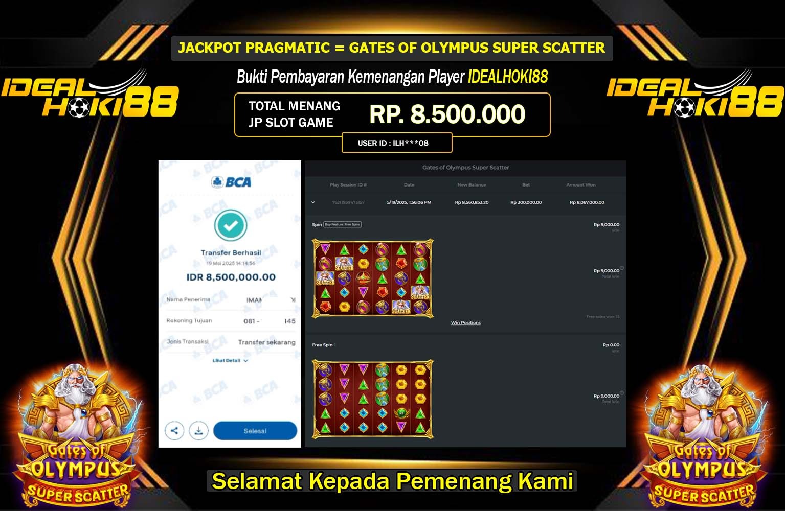 IDEALHOKI88 JACKPOT PRAGMATIC GATES OF OLYMPUS SUPER SCATTER Rp.8.500.000,- LUNAS