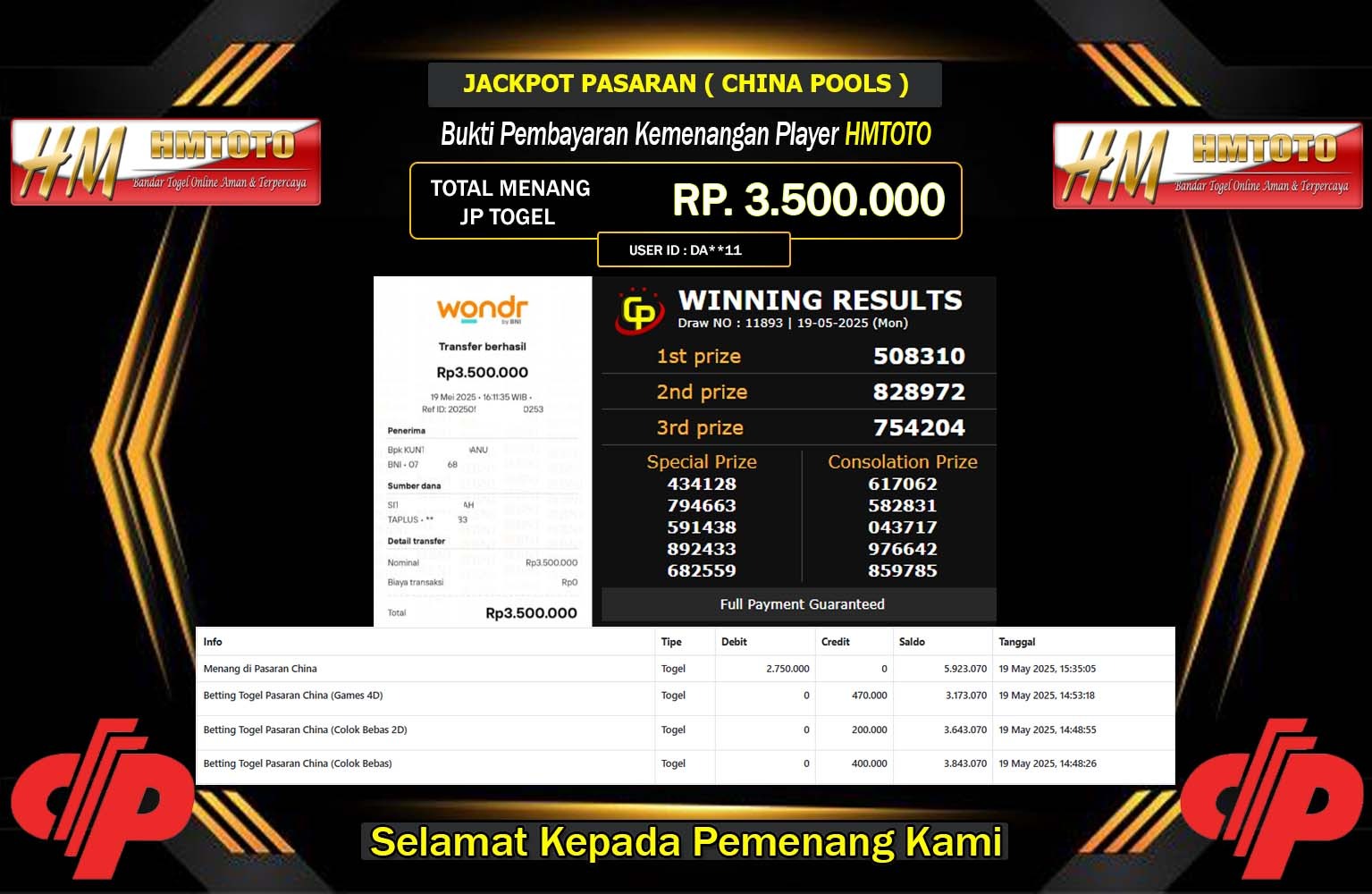 HMTOTO JACKPOT PASARAN CHINA POOLS Rp.3.500.000,- LUNAS