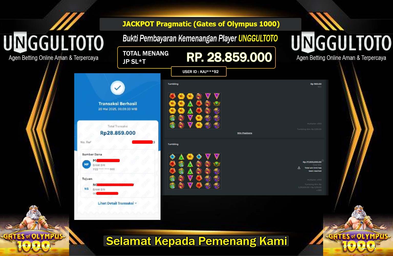 UNGGULTOTO JACKPOT Pragmatic (Gates of Olympus 1000) Rp.28.859.000,- LUNAS