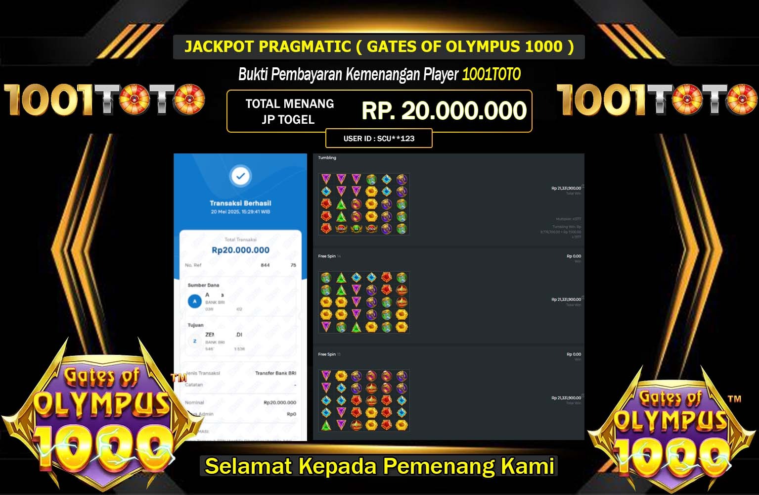 1001TOTO JACKPOT GATES OF OLYMPUS 1000 Rp.20.000.000,- LUNAS