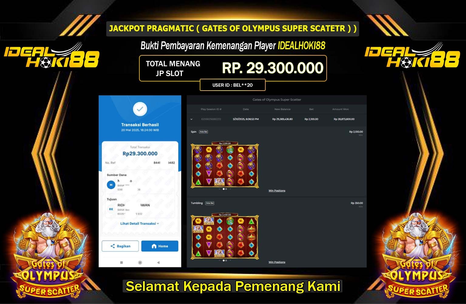 IDEALHOKI88 JACKPOT PRAGMATIC GATES OF OLYMPUS SUPER SCATTER Rp.29.300.000,- LUNAS