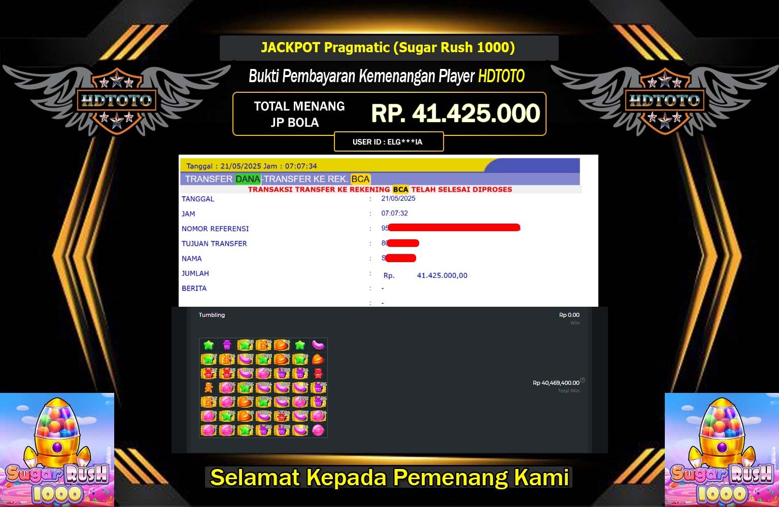 HDTOTO JACKPOT SUGAR RUSH 1000 Rp.41.425.000,- LUNAS