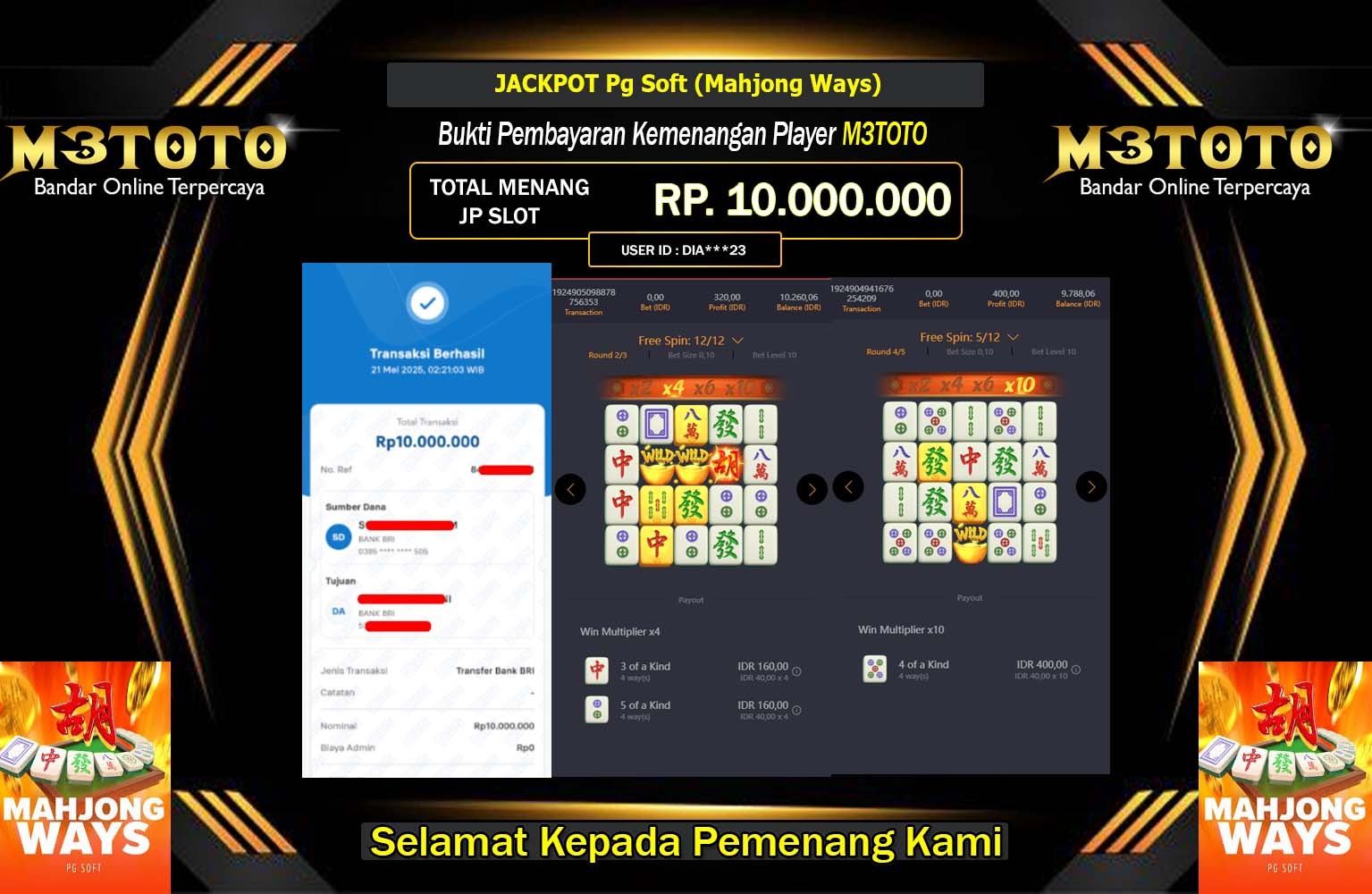 M3TOTO JACKPOT Pg Soft (Mahjong Ways) Rp.10.000.000,- LUNAS
