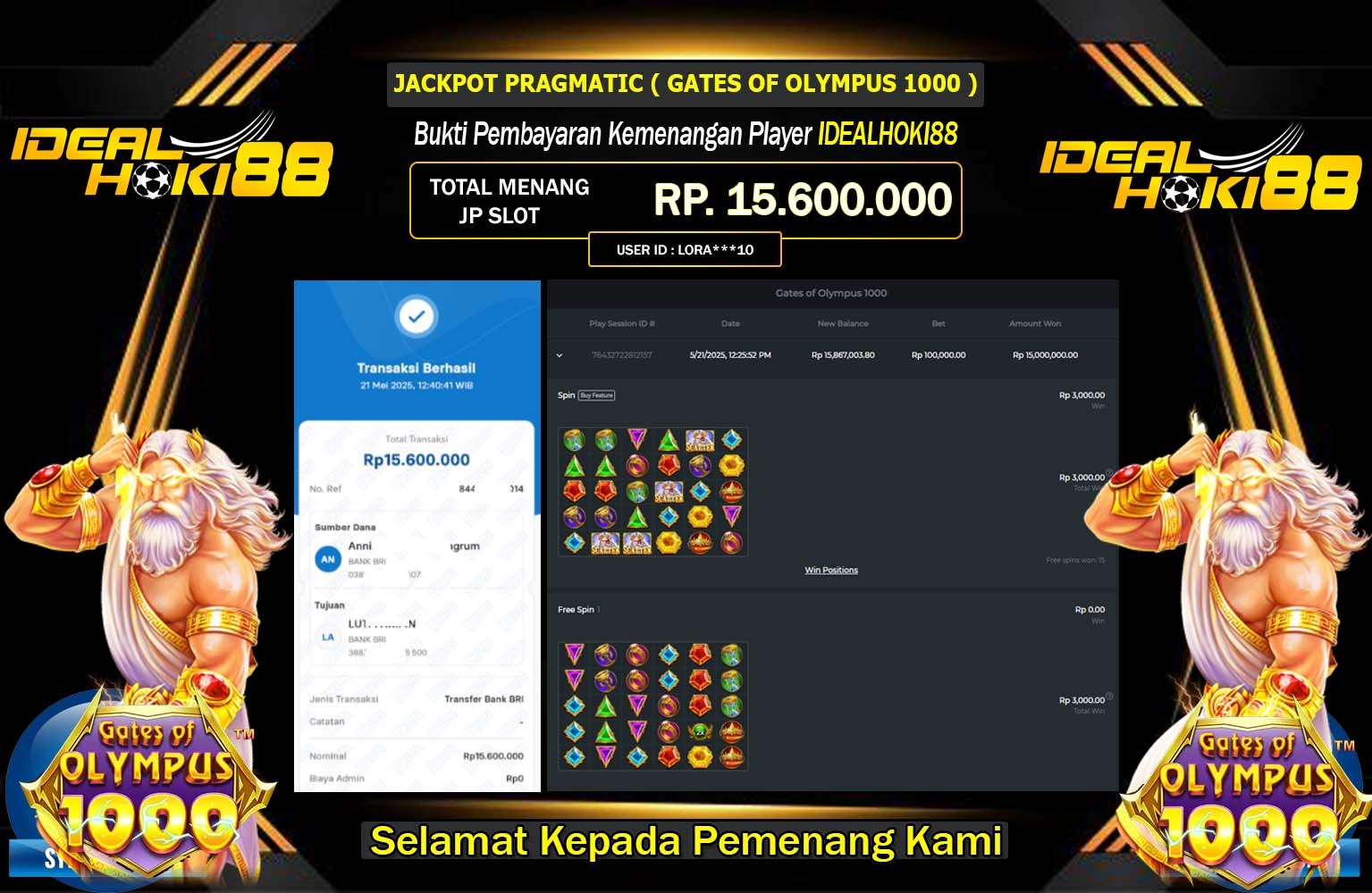 IDEALHOKI88 JACKPOT GATES OF OLYMPUS 1000 Rp.15.600.000,- LUNAS