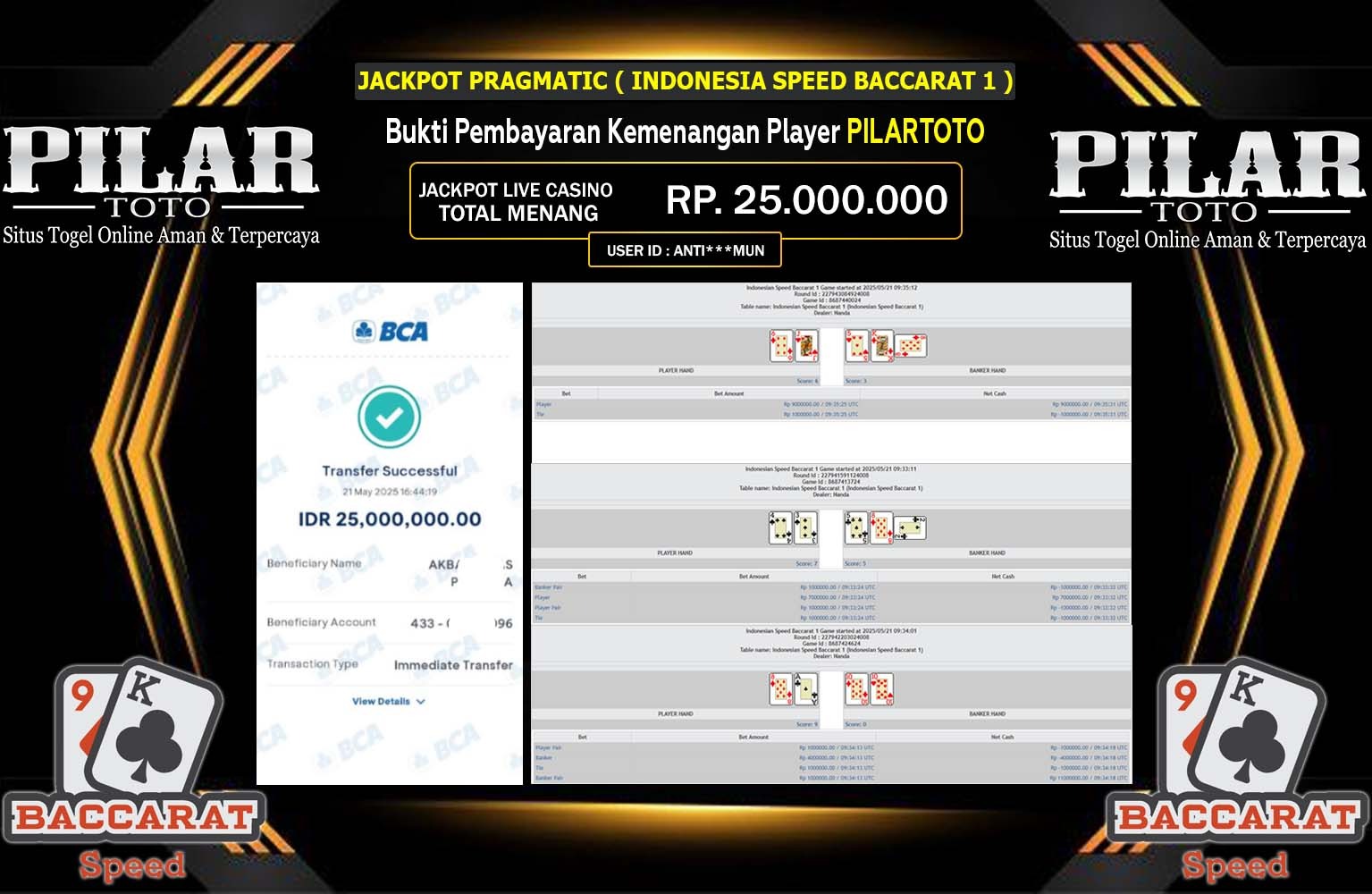 PILARTOTO JACKPOT INDONESIA SPEED BACCARAT Rp.25.000.000,- LUNAS