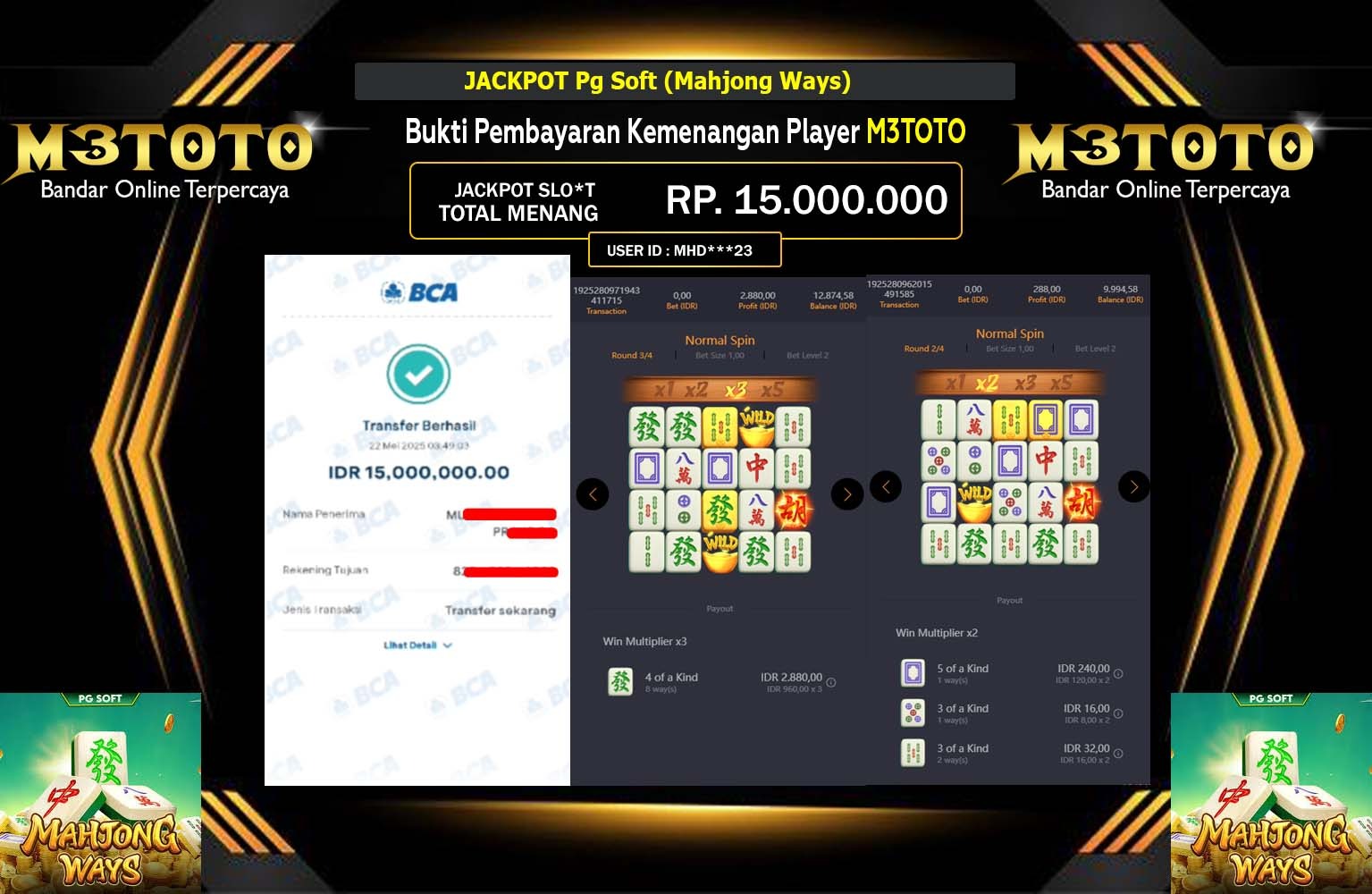 M3TOTO JACKPOT Pg Soft (Mahjong Ways) Rp.15.000.000,- LUNAS