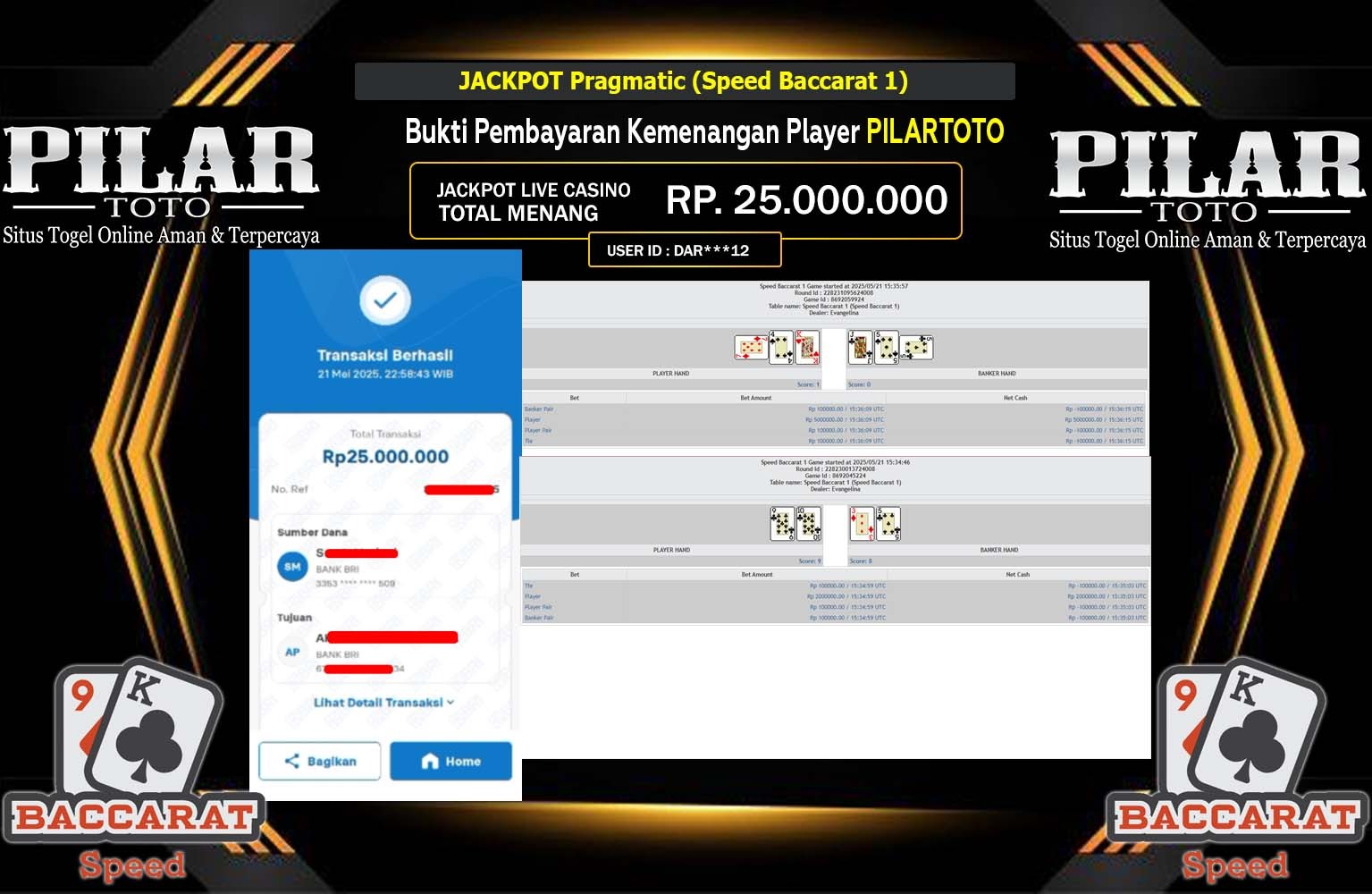 PILARTOTO JACKPOT INDONESIA SPEED BACCARAT Rp.25.000.000,- LUNAS