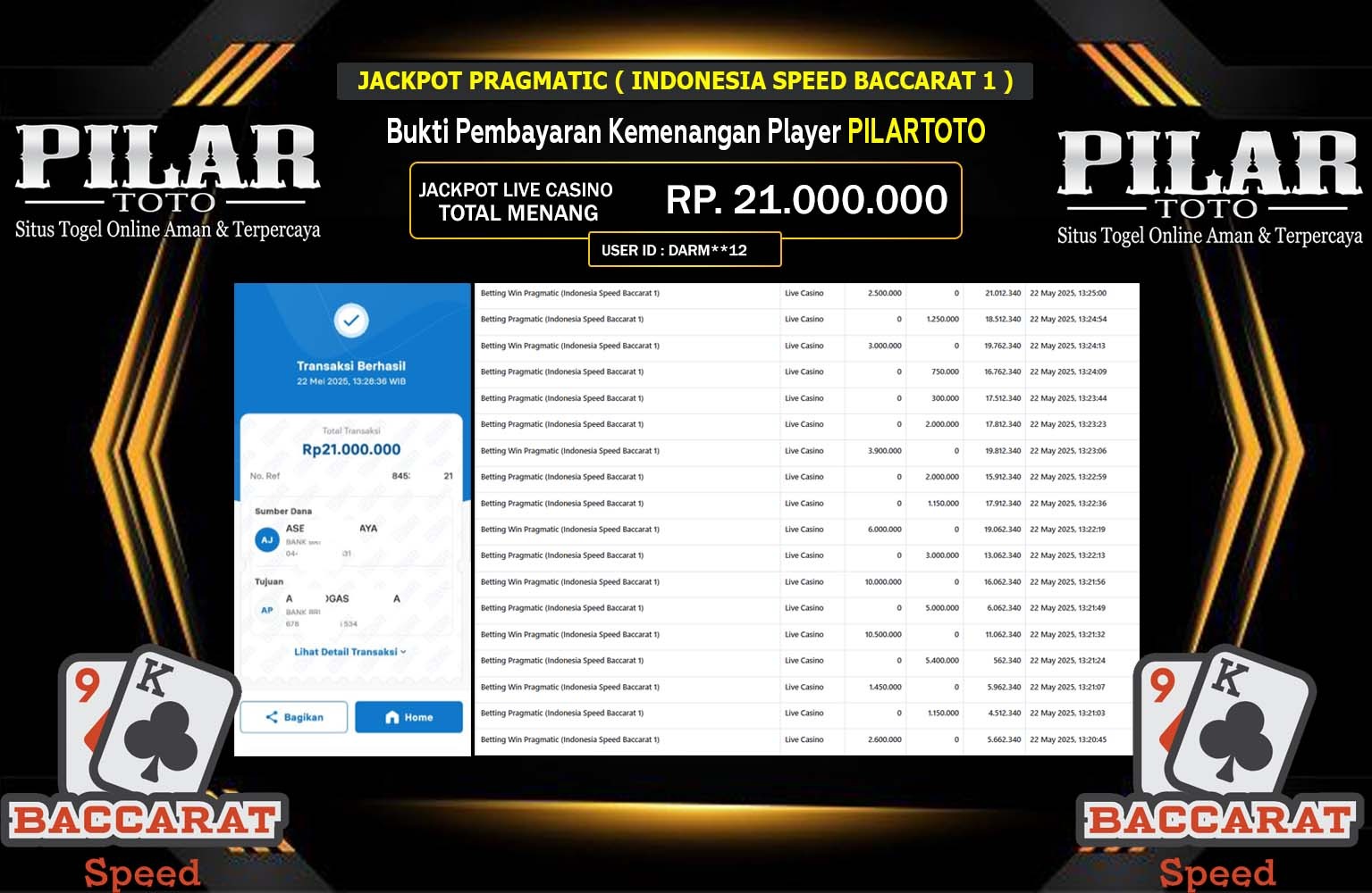 PILARTOTO JACKPOT INDONESIA SPEED BACCARAT Rp.21.000.000,- LUNAS