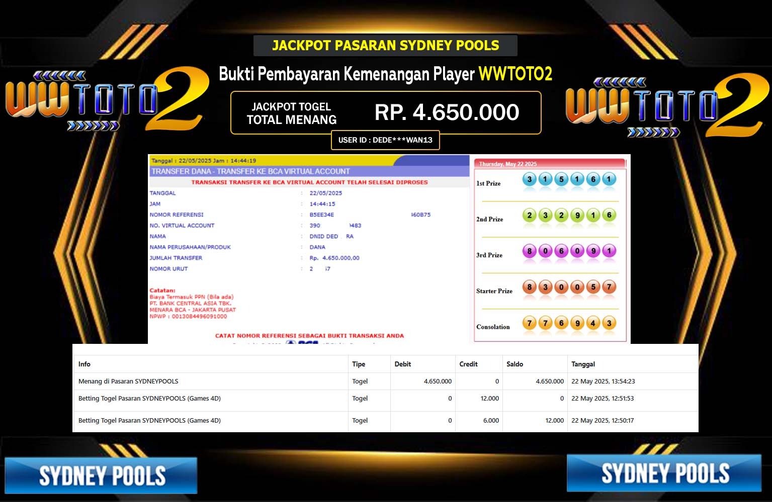 WWTOTO2 JACKPOT PASARAN SYDNEY POOLS Rp.4.650.000,- LUNAS