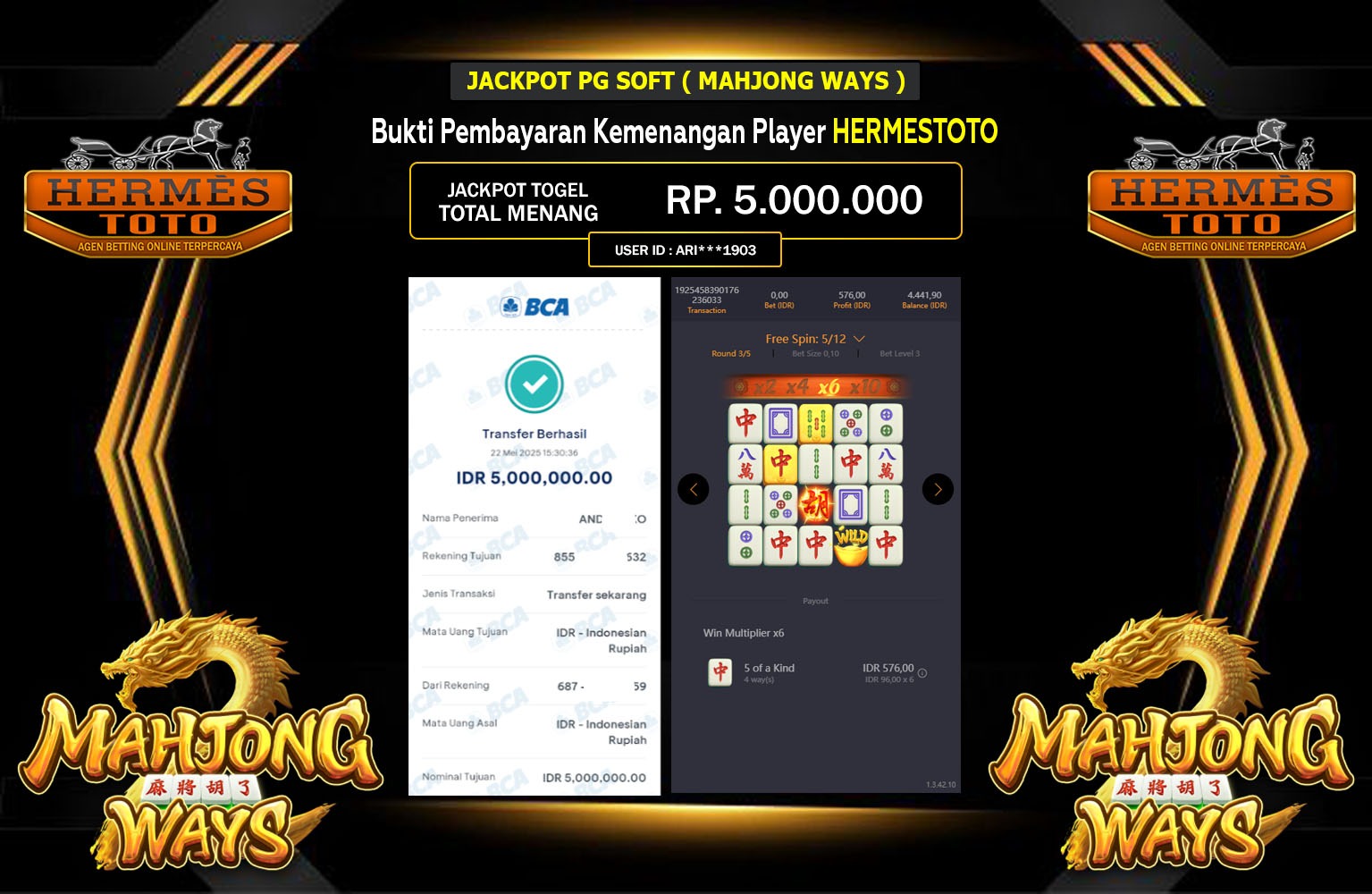 HERMESTOTO JACKPOT MAHJONG WAYS Rp.5.000.000,- LUNAS