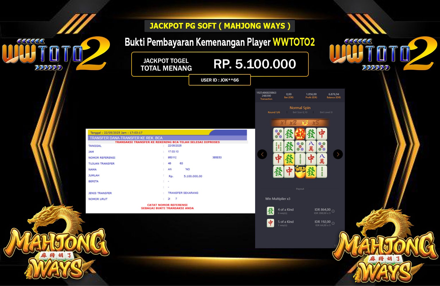WWTOTO2 JACKPOT MAHJONG WAYS Rp.5.100.000,- LUNAS